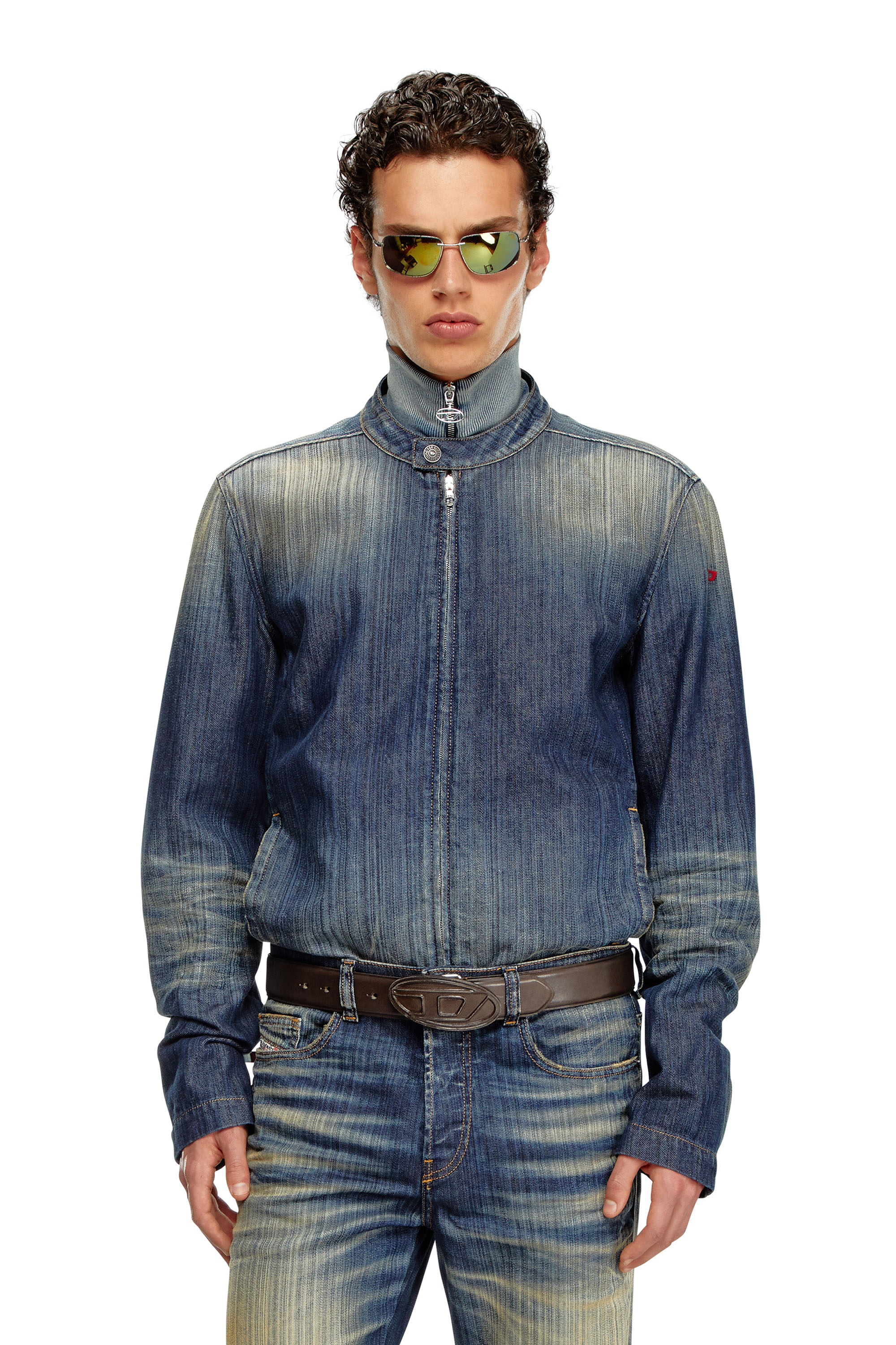 Diesel - D-GLORY, Male Moto jacket in streaky denim in ブルー - Image 1
