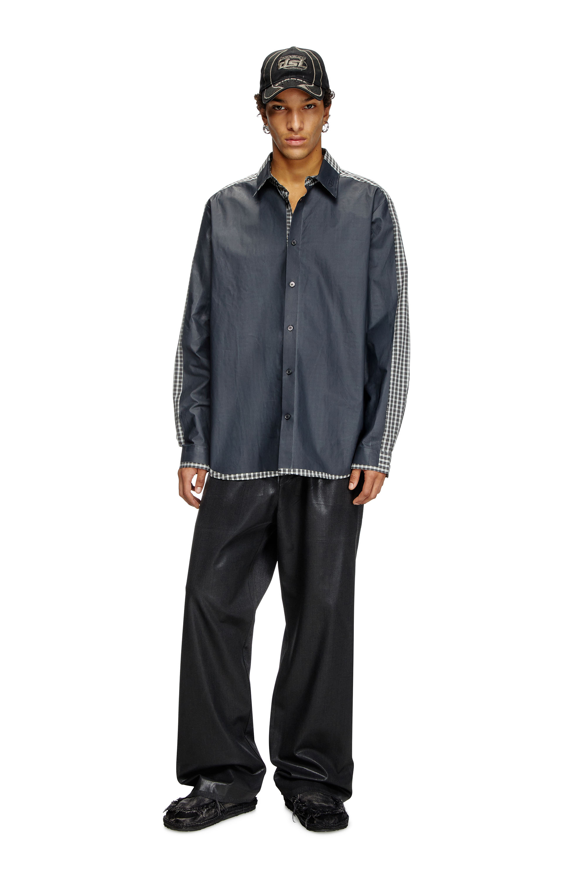 Diesel - S-BOLT, Male's Check shirt with coated front in ブラック/ホワイト - 2