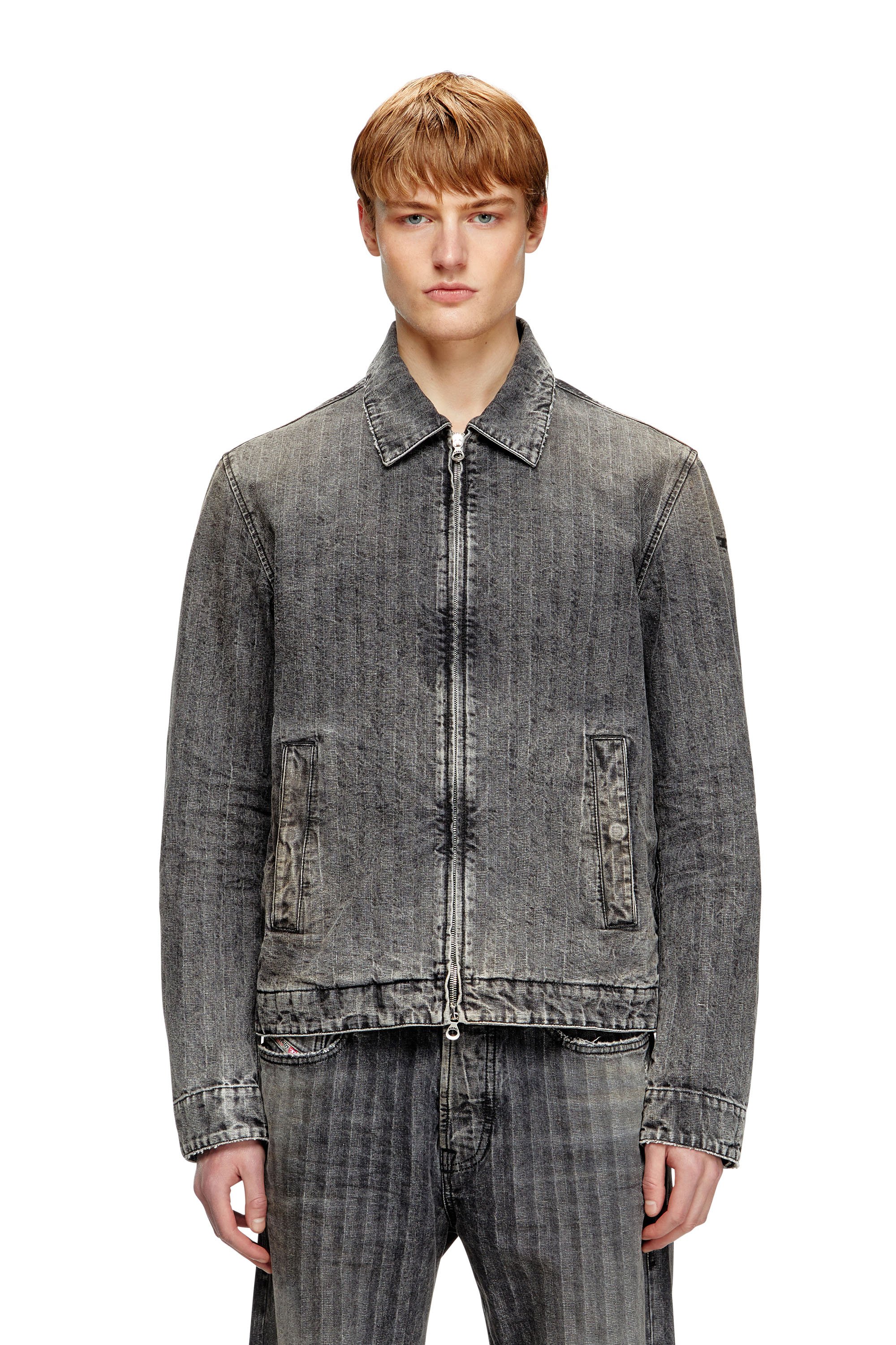 Diesel - D-ROHE, Male's Blouson jacket in herringbone denim in ブラック - 1