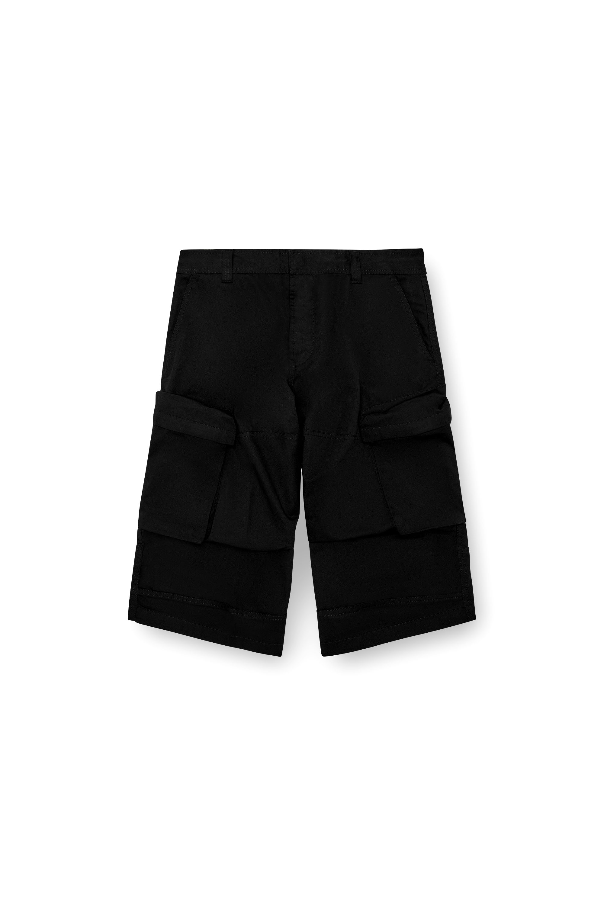 Diesel - P-ARNE-SHORT-A, Male's Asymmetrical cargo shorts in twill in ブラック - 3