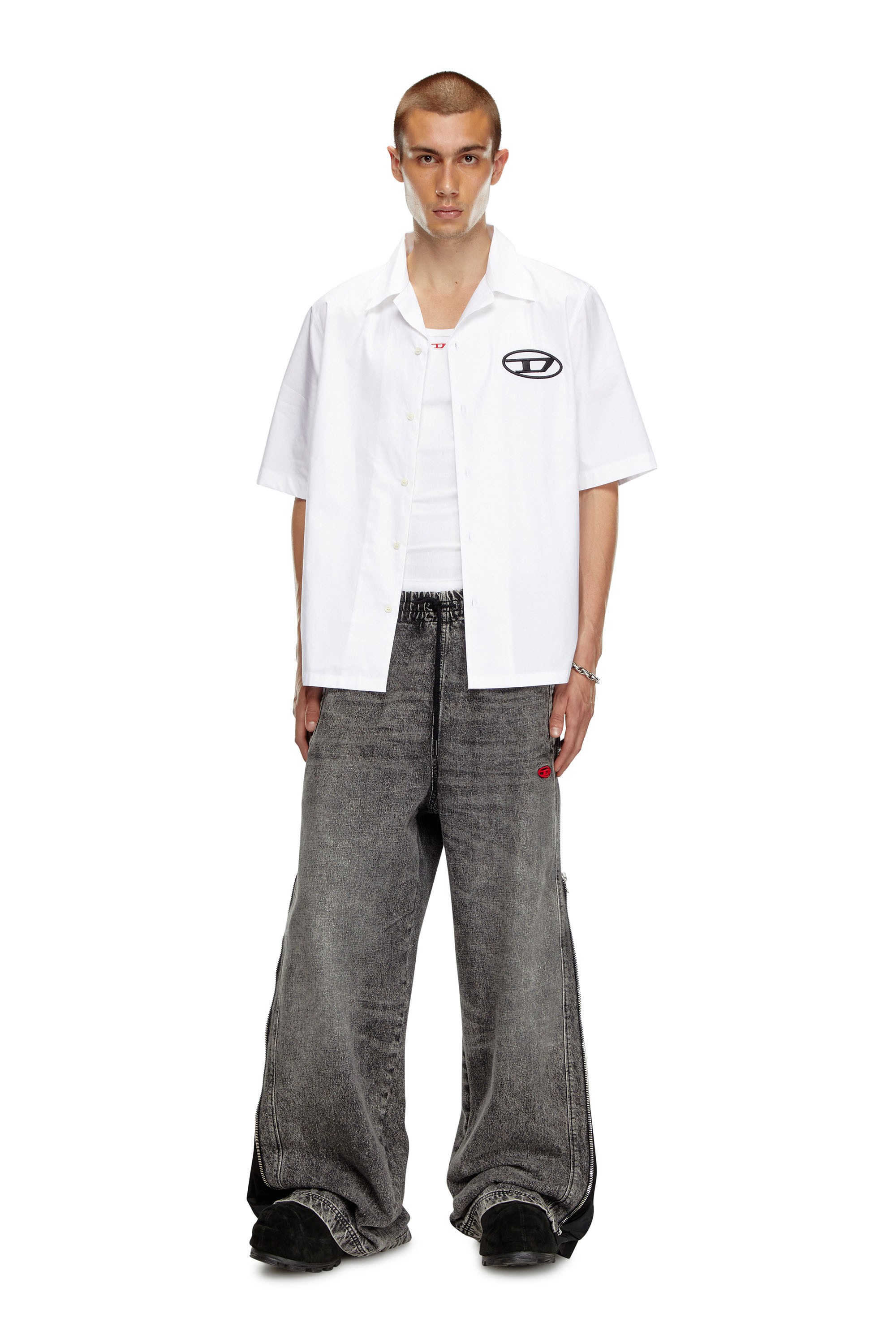 Diesel - S-MAC-C, Male Bowling shirt with logo embroidery in ホワイト - Image 2