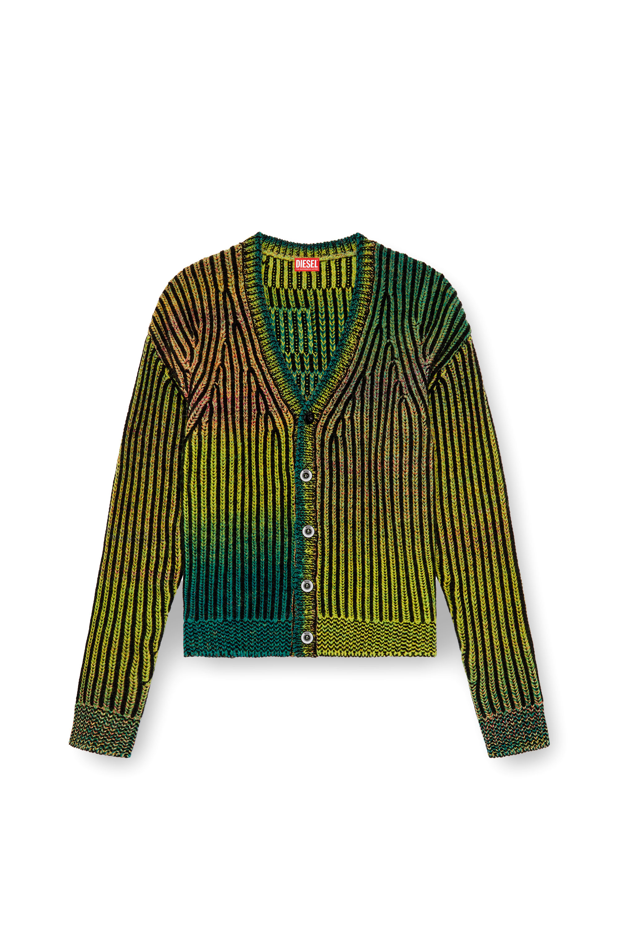 Diesel - K-OAKLAND-CR, Male's Striped ribbed cardigan in wool blend in グリーン - 3