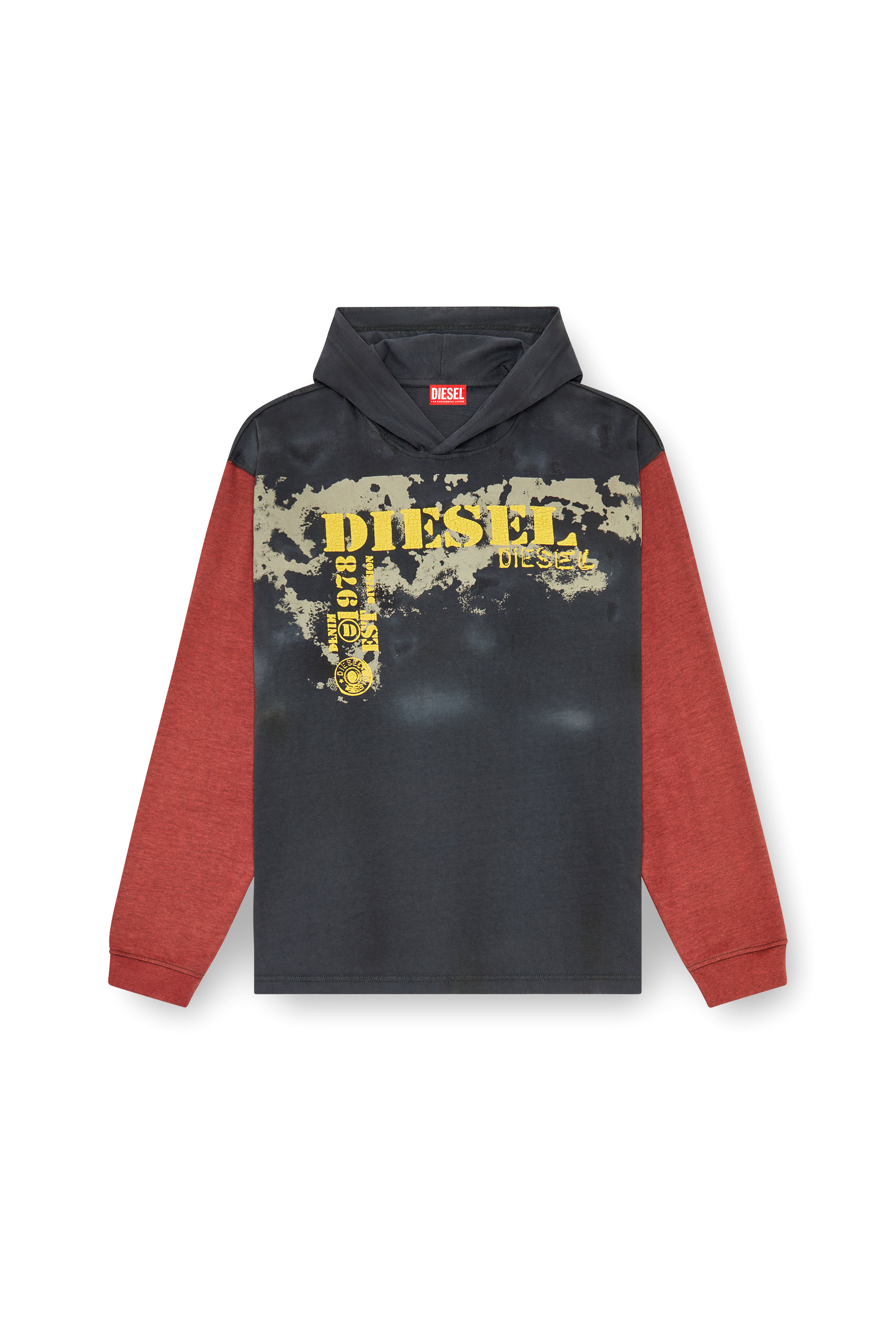 Diesel - T-BOXT-LS-HOOD, Male Dirty-effect hooded long-sleeve T-shirt in グレー - Image 3