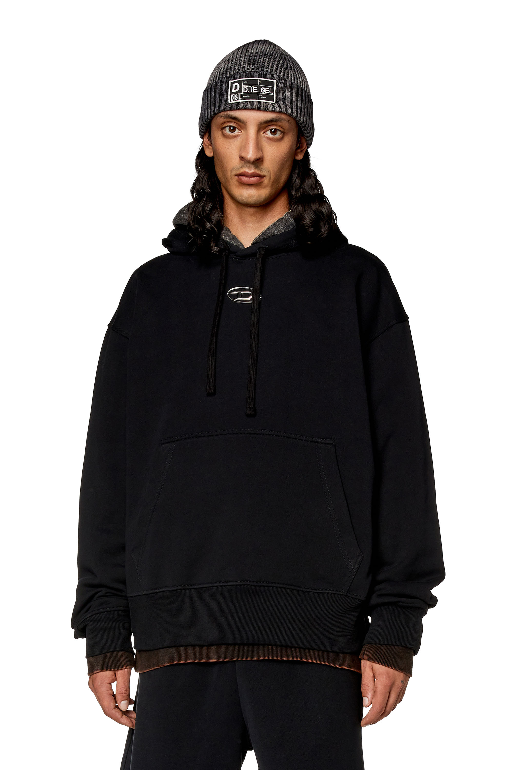 Diesel - S-MACS-HOOD-OD, Male's Hoodie with metallic logo in ブラック - 1