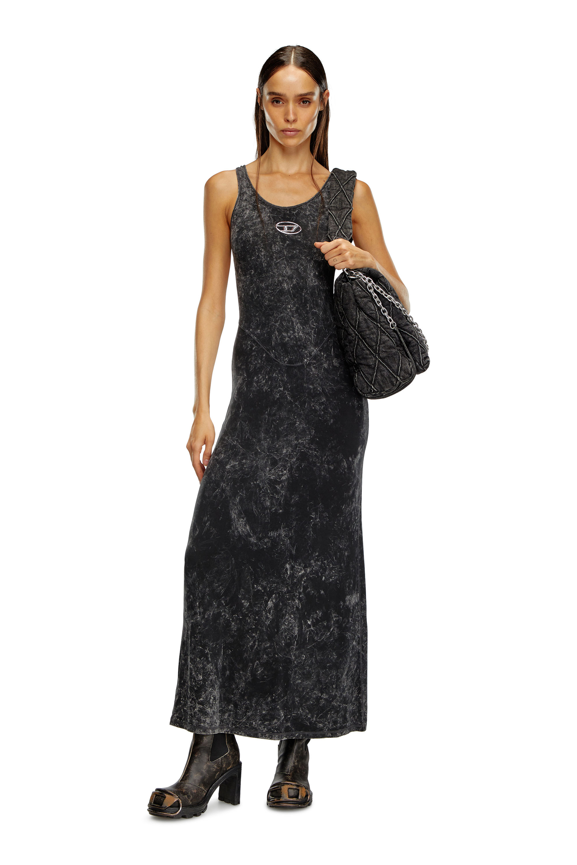 Diesel - D-AVENA-P1, Female Maxi dress in marbled stretch jersey in ブラック - Image 1