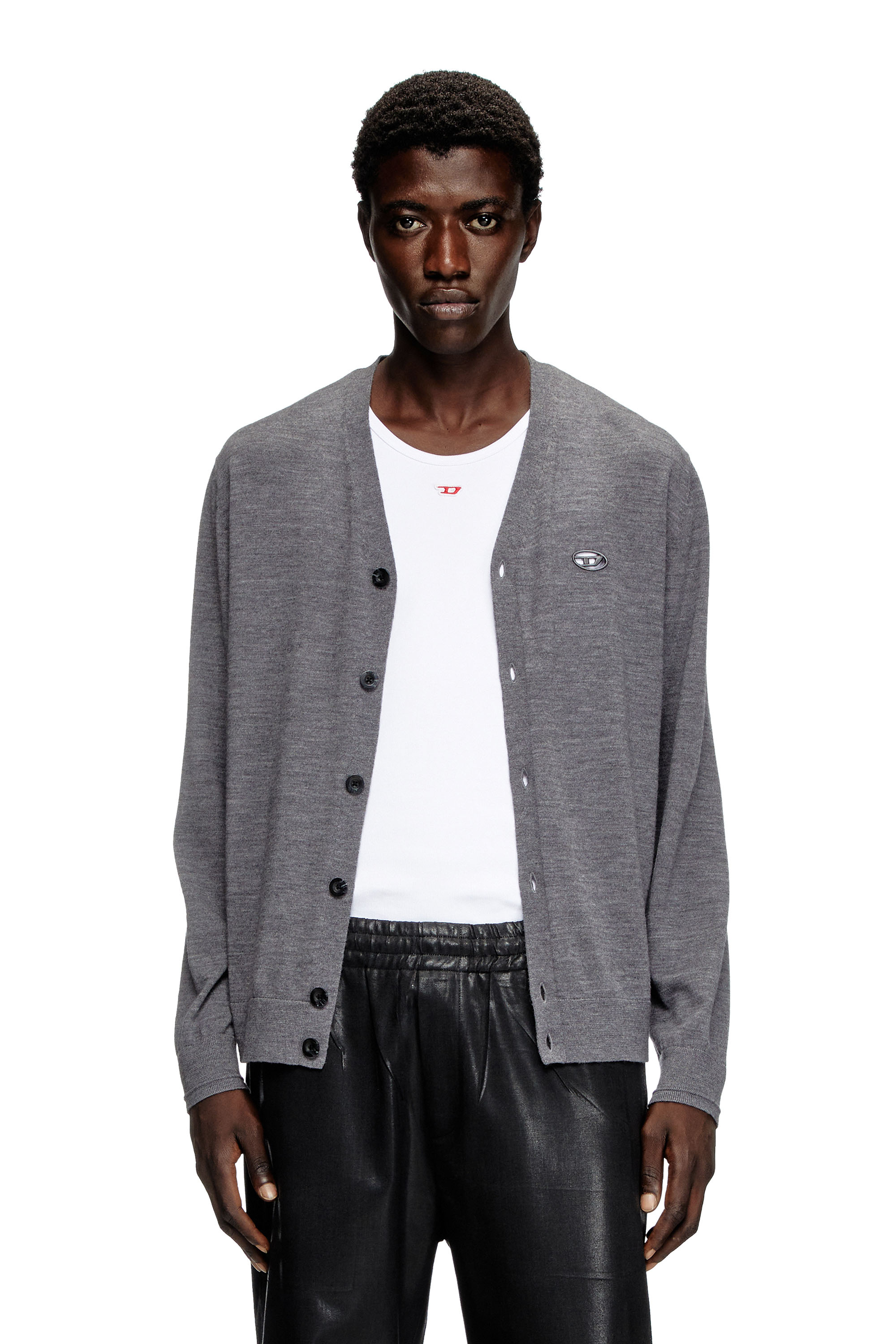 Diesel - K-VOLTO, Male's Wool cardigan with cut-out logo in グレー - 1