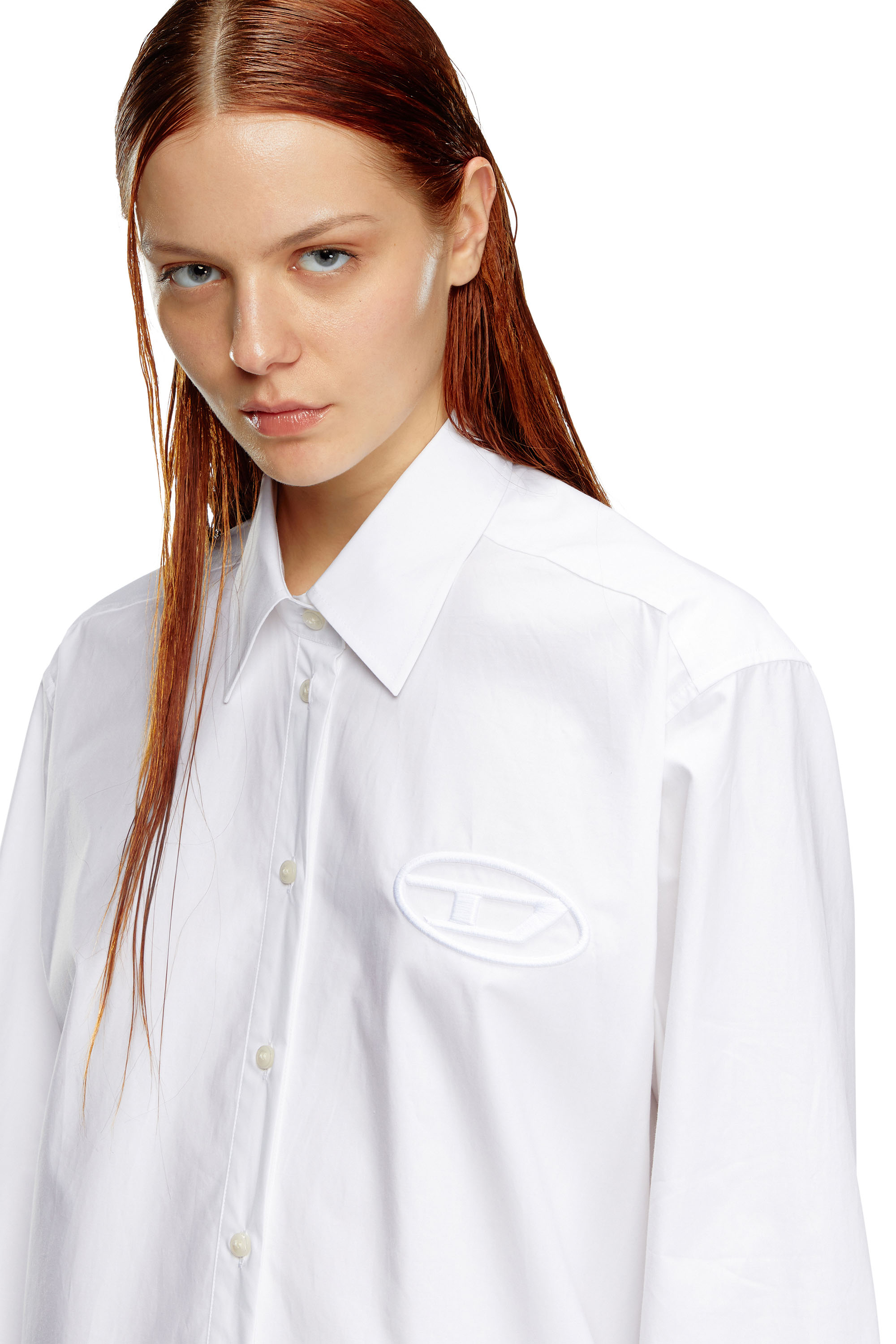 Diesel - D-DALIS, Female Short shirt dress with embroidered logo in ホワイト - Image 3