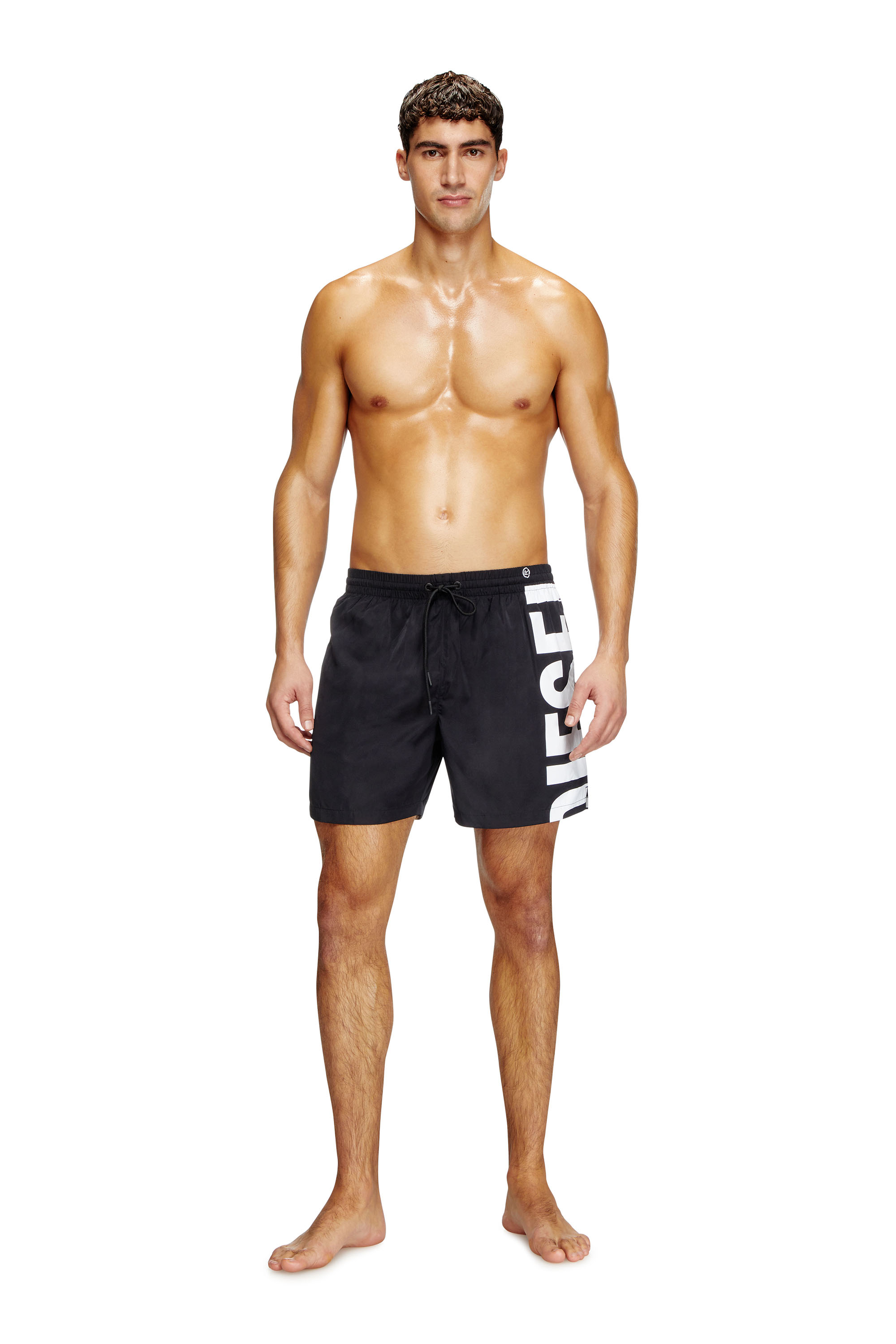 Diesel - RIO-41-D-CORE, Male's Mid-length swim shorts with maxi logo in ブラック/ホワイト - 1