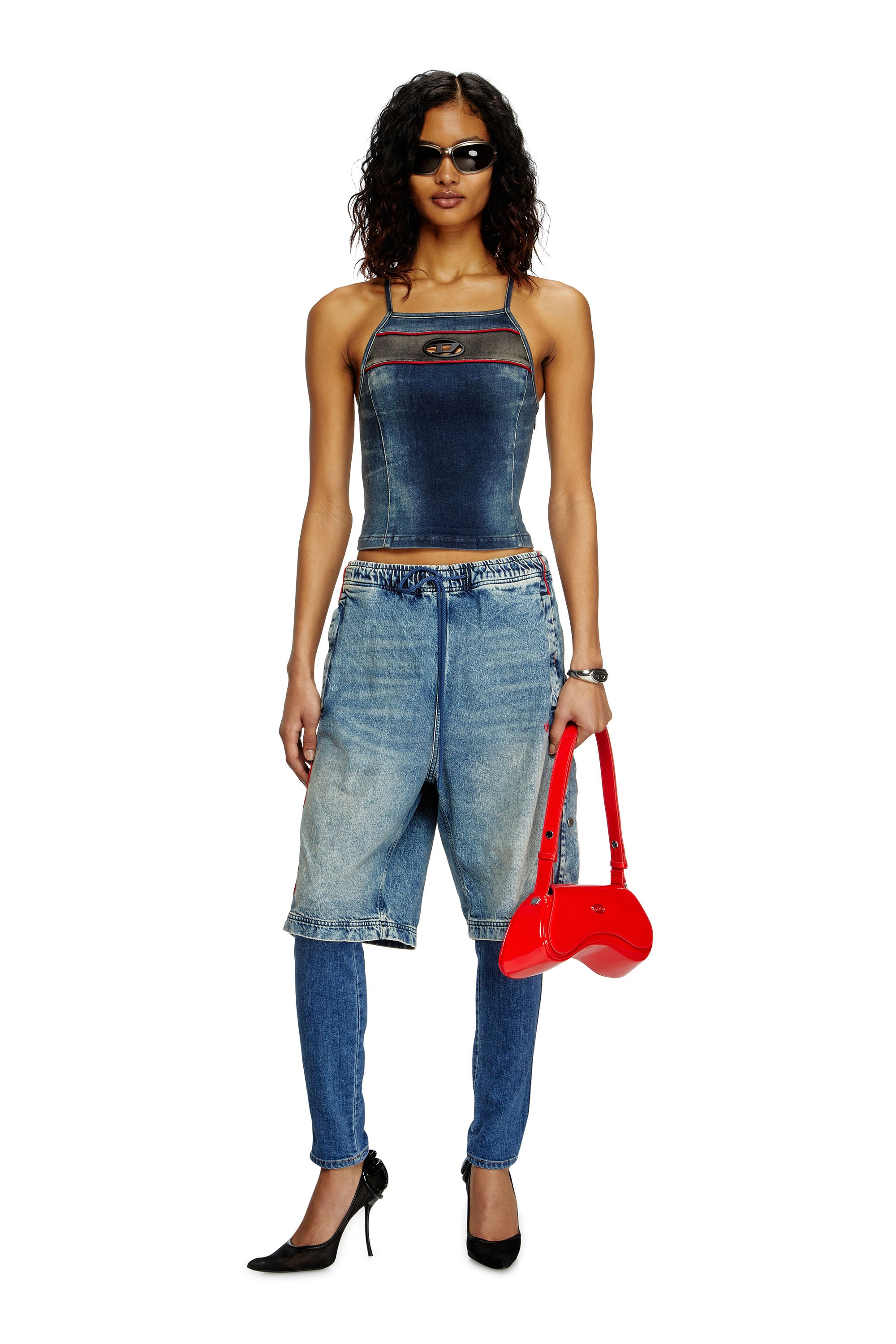 Diesel - DE-PILU-S, Female's Top in stretch bicolour denim in ダークブルー - 2