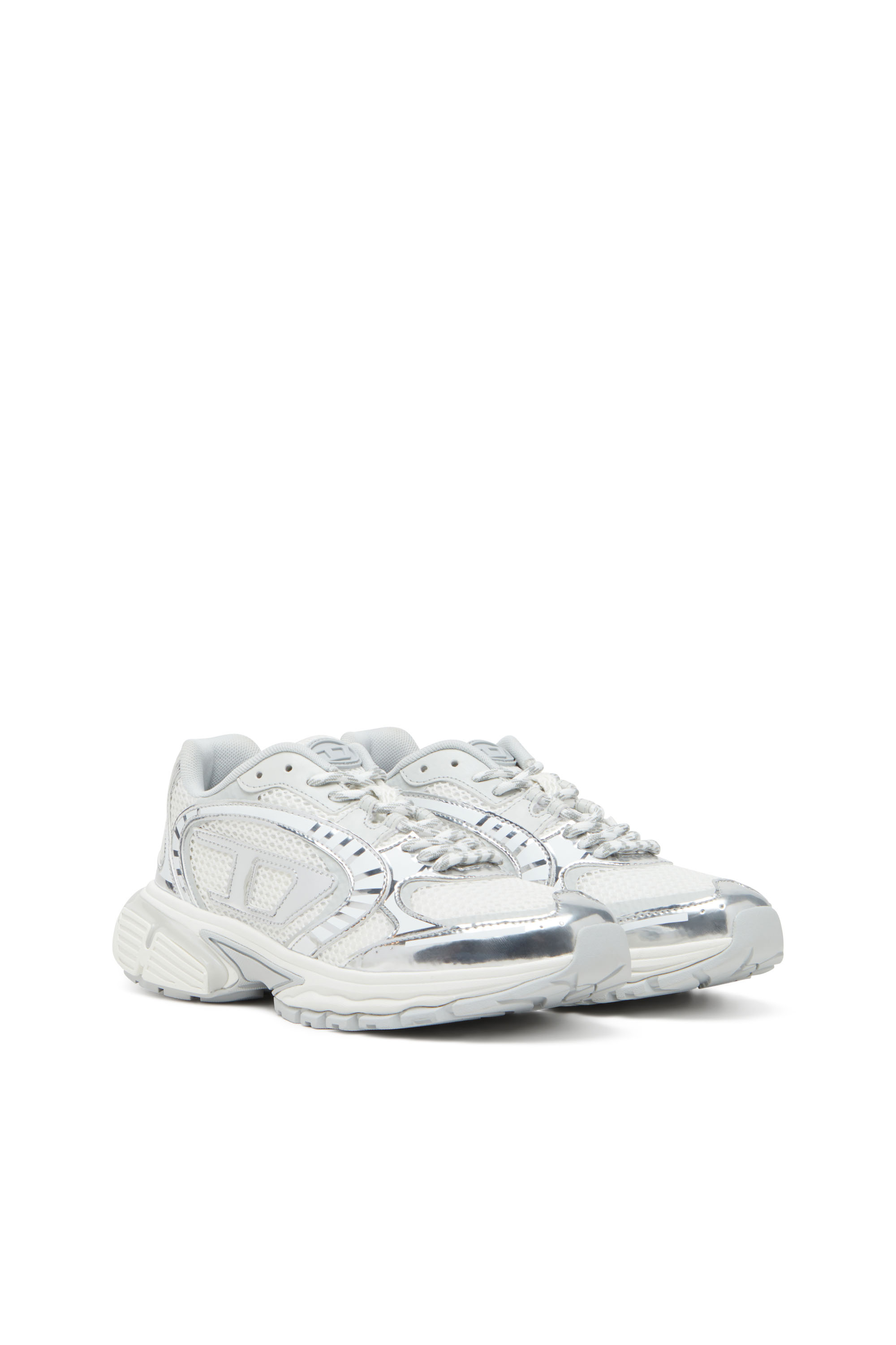 Diesel - S-PRO-V-DENSE LOW W, Female's Metallic mesh sneakers with Oval D logo in ホワイト/シルバー - 2