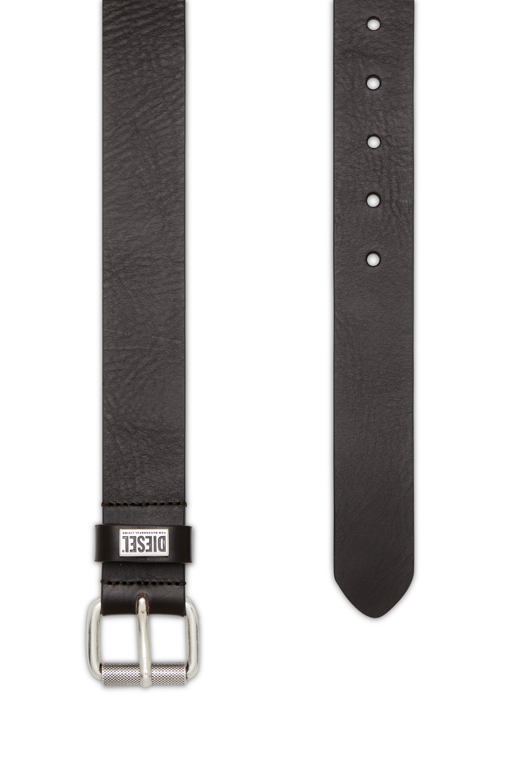 Diesel - B-BISCOTTO-LOOP, Male's Leather belt with logo plaque in ダークブラウン - 2