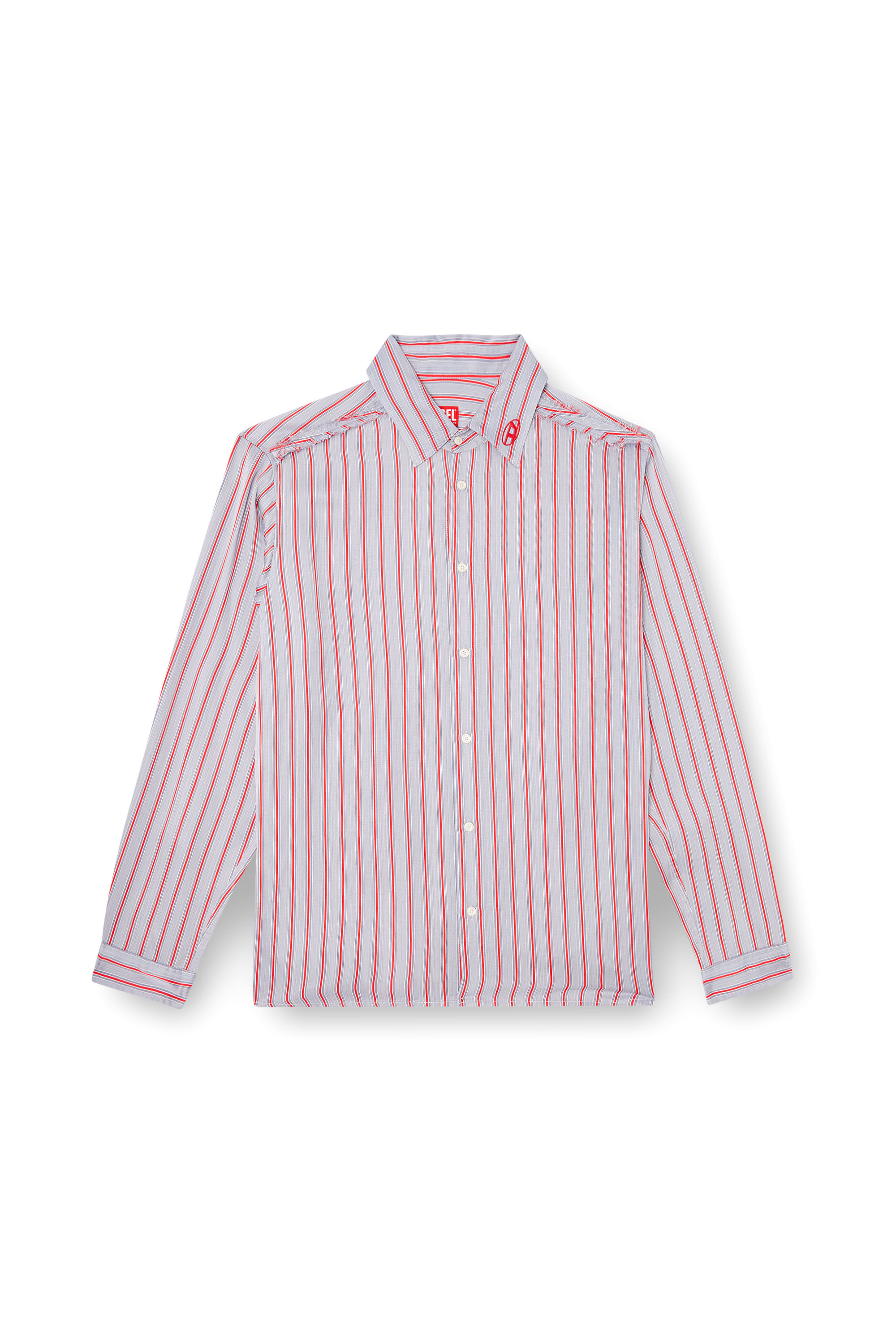 Diesel - S-KLAB, Male's Pin stripe viscose shirt in ブルー/レッド - 3