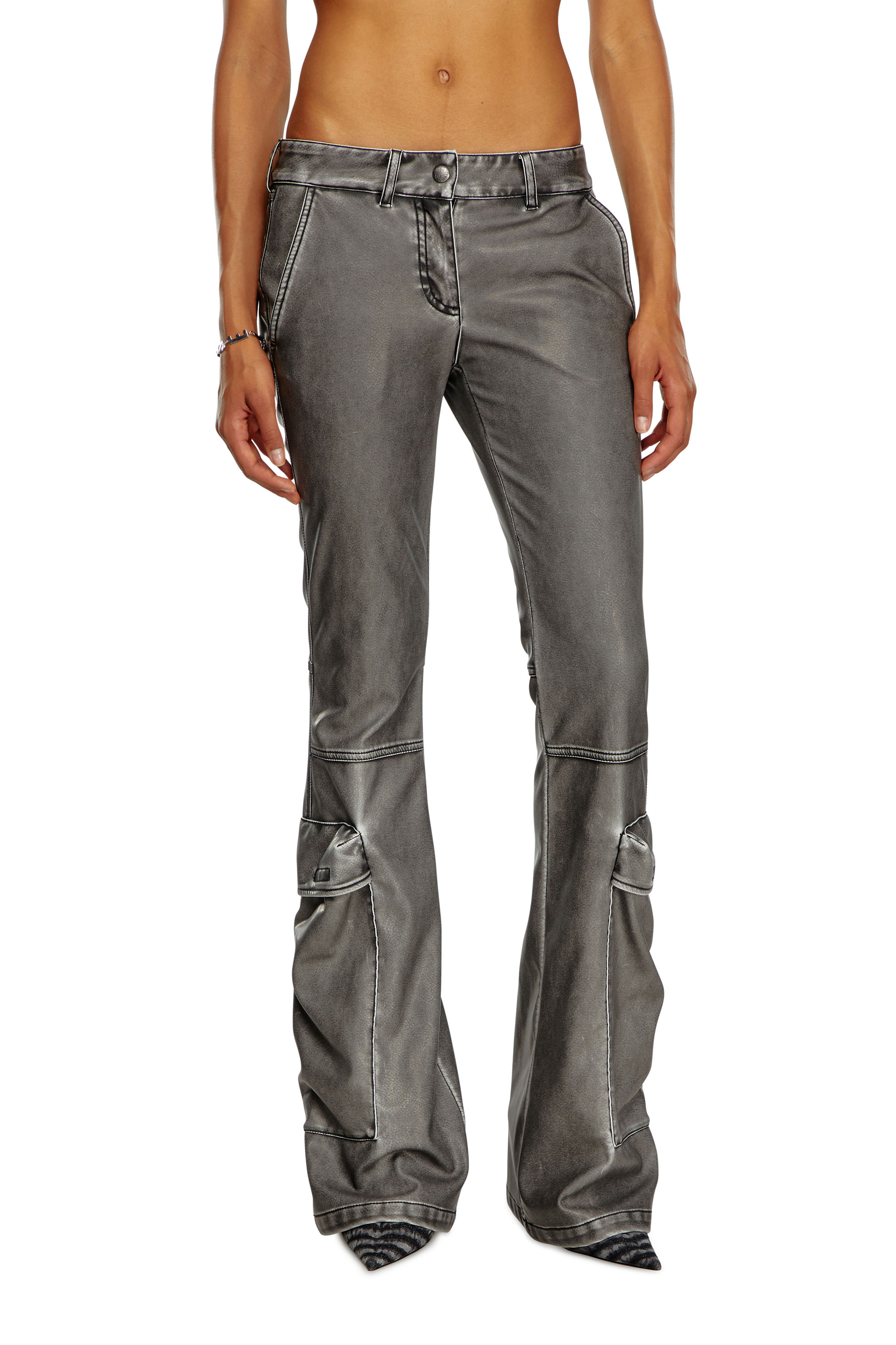 Diesel - P-OWER-P1, Female Bootcut trousers in washed tech fabric in ブラック - Image 1