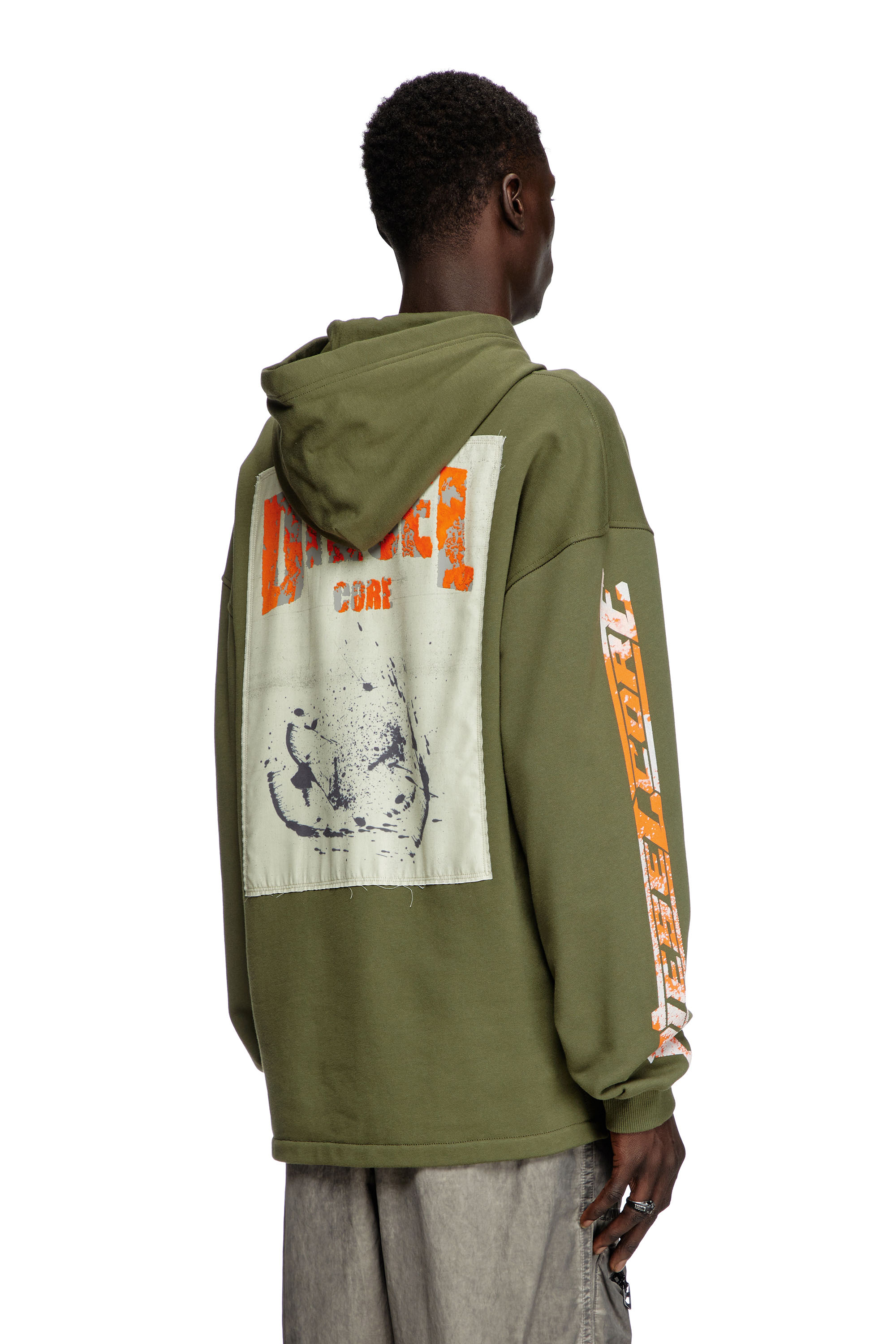 Diesel - S-BAXT-HOOD-R1, Male's Hoodie with prints and logo patches in オリーブグリーン - 4