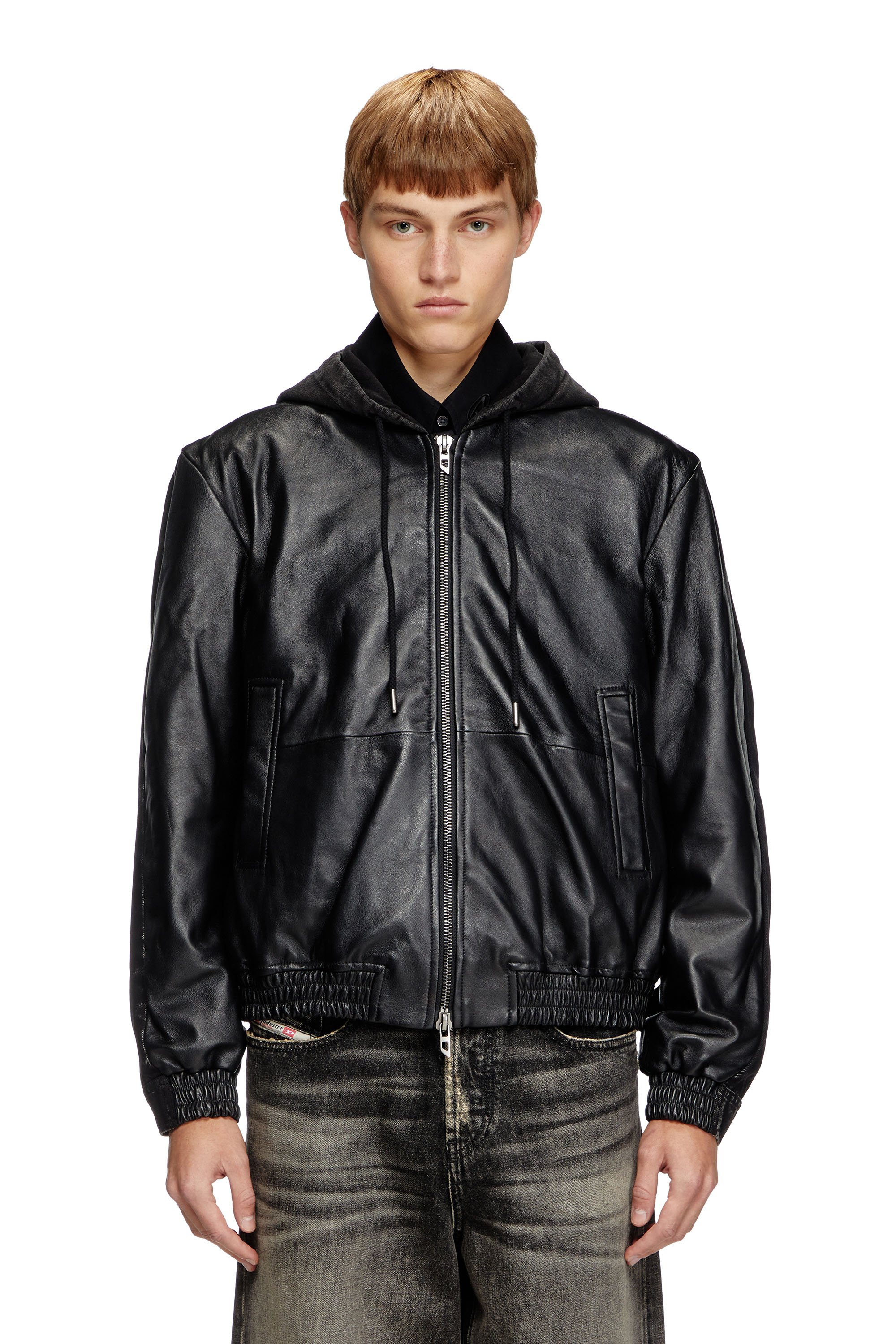 Diesel - L-OCHS, Male's Hooded jacket in leather, cotton and denim in ブラック - 1