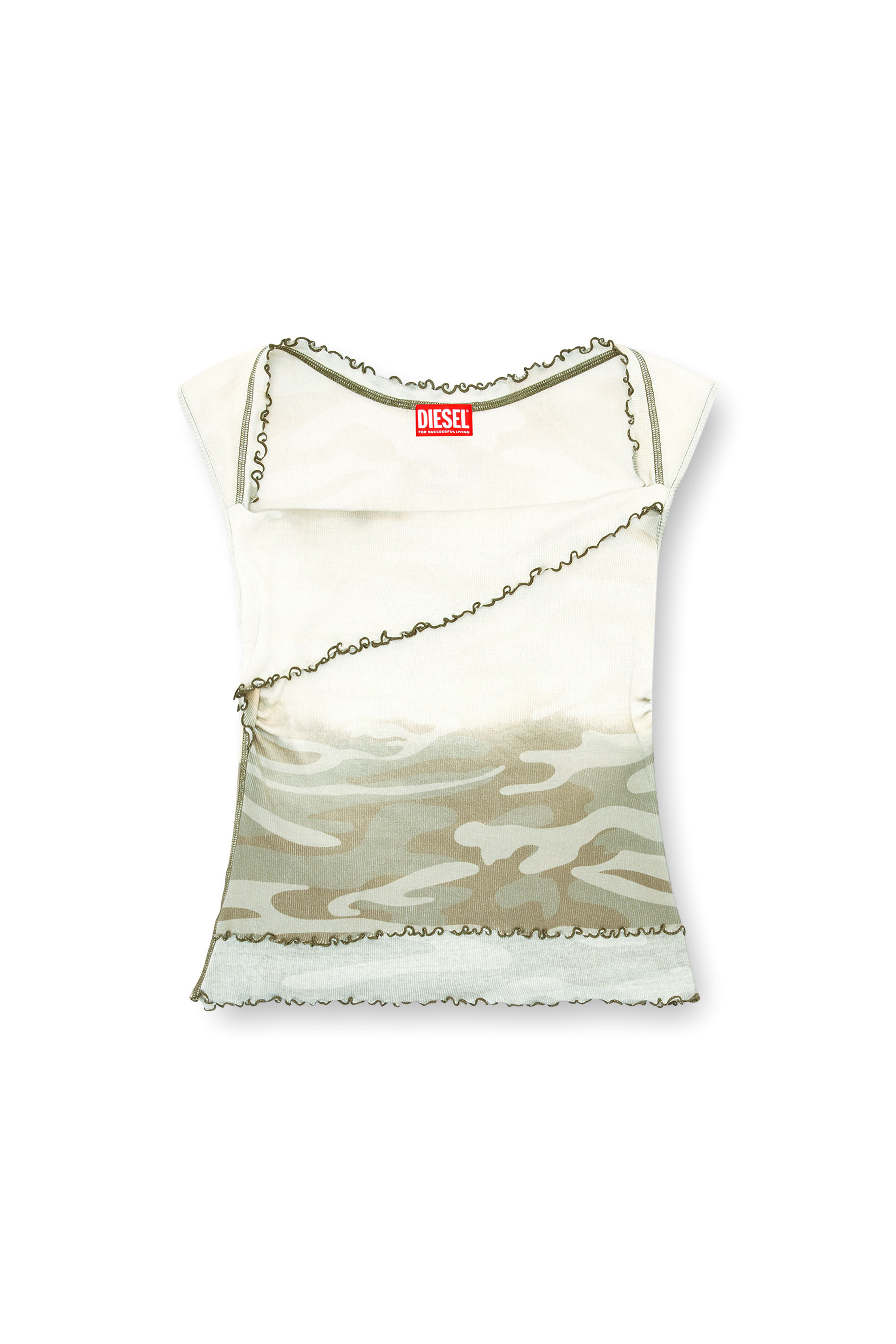 Diesel - T-JANET, Female Faded camo top with lettuce hems in マルチカラー - Image 3