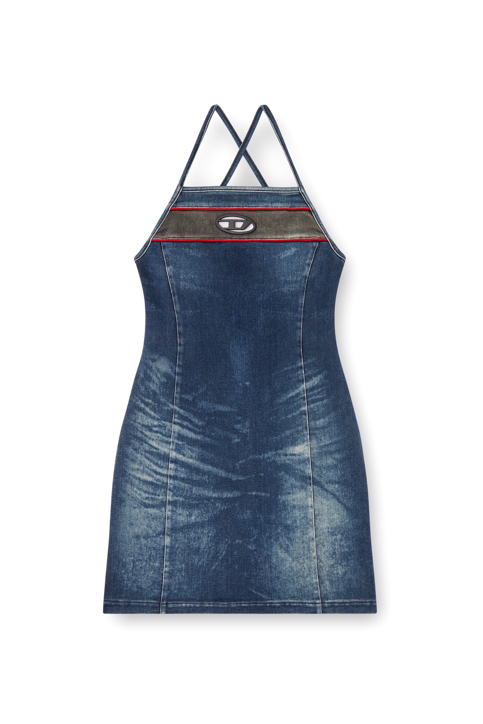 Diesel - DE-PILU-DRESS-S, Female's Short dress in stretch bicolour denim in ダークブルー - 3