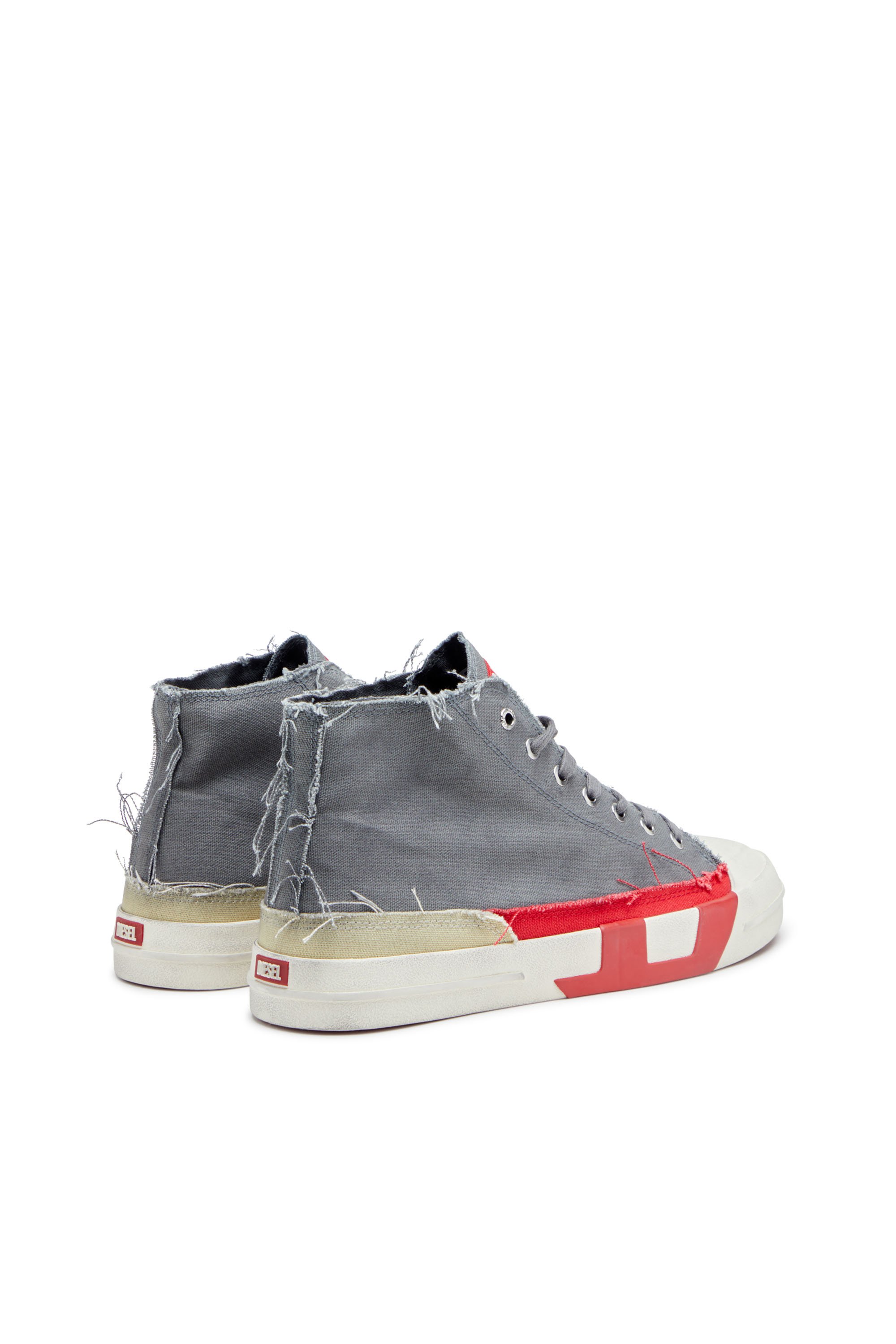 Diesel - S-D-VERSE MID, Male's S-D-Verse-Dirty-effect high-top canvas sneakers in グレー/レッド - 3