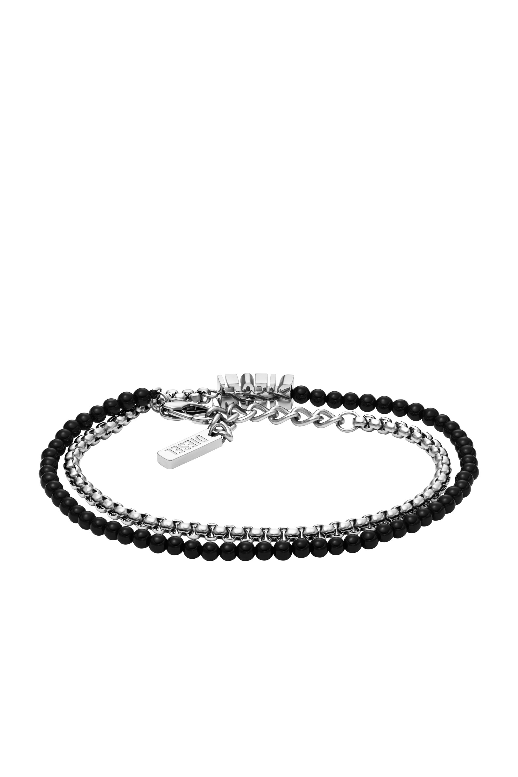 Diesel - DX1542040 JEWEL, Unisex's Black Agate Beaded Wrap Bracelet in シルバー/ブラック - 2