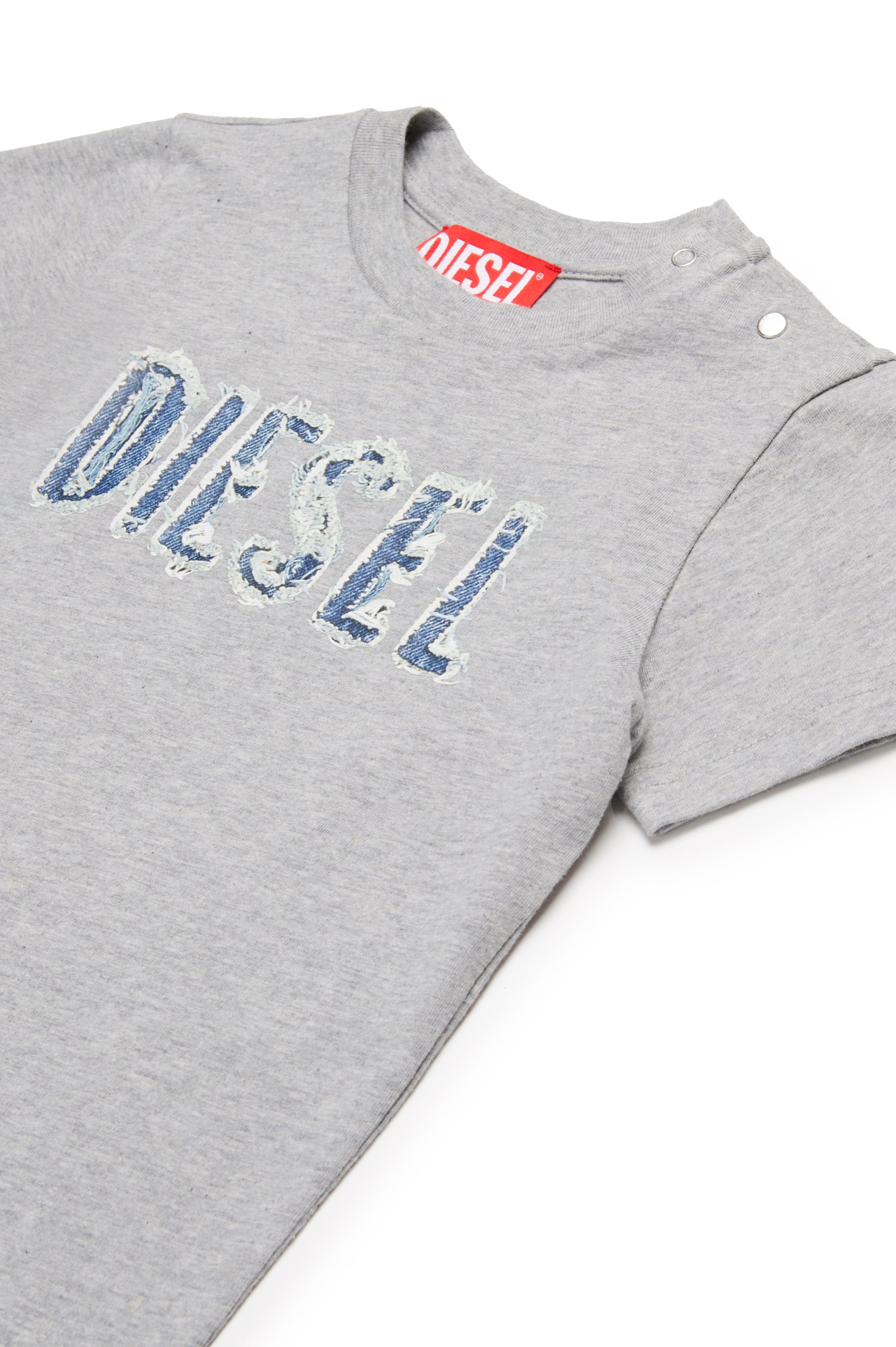 Diesel - TLULLIB, Male's T-shirt with frayed denim logo in グレー - 3