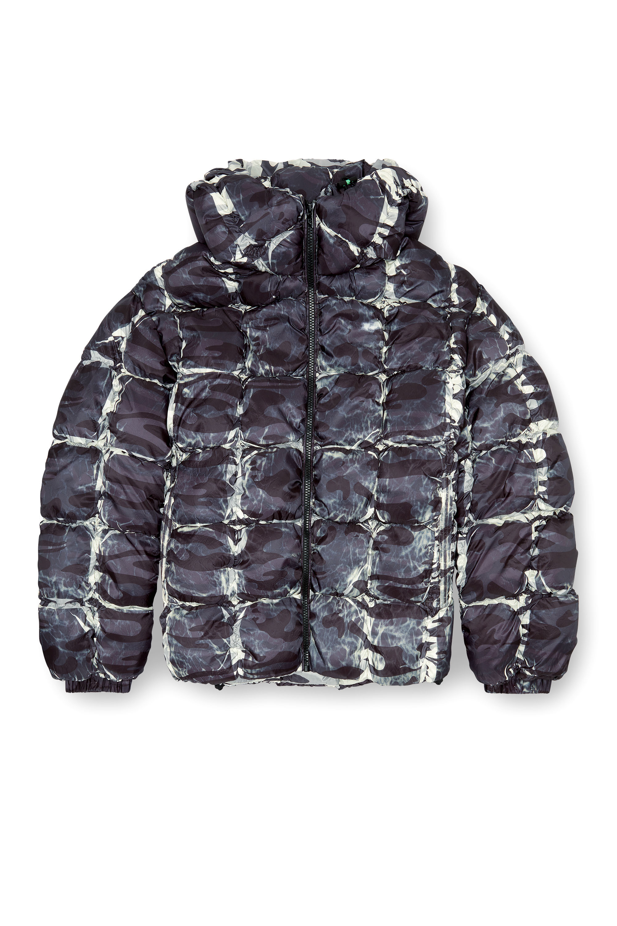 Diesel - W-CLAUS-CAMU, Male's Hooded puffer jacket with camo print in グレー - 3