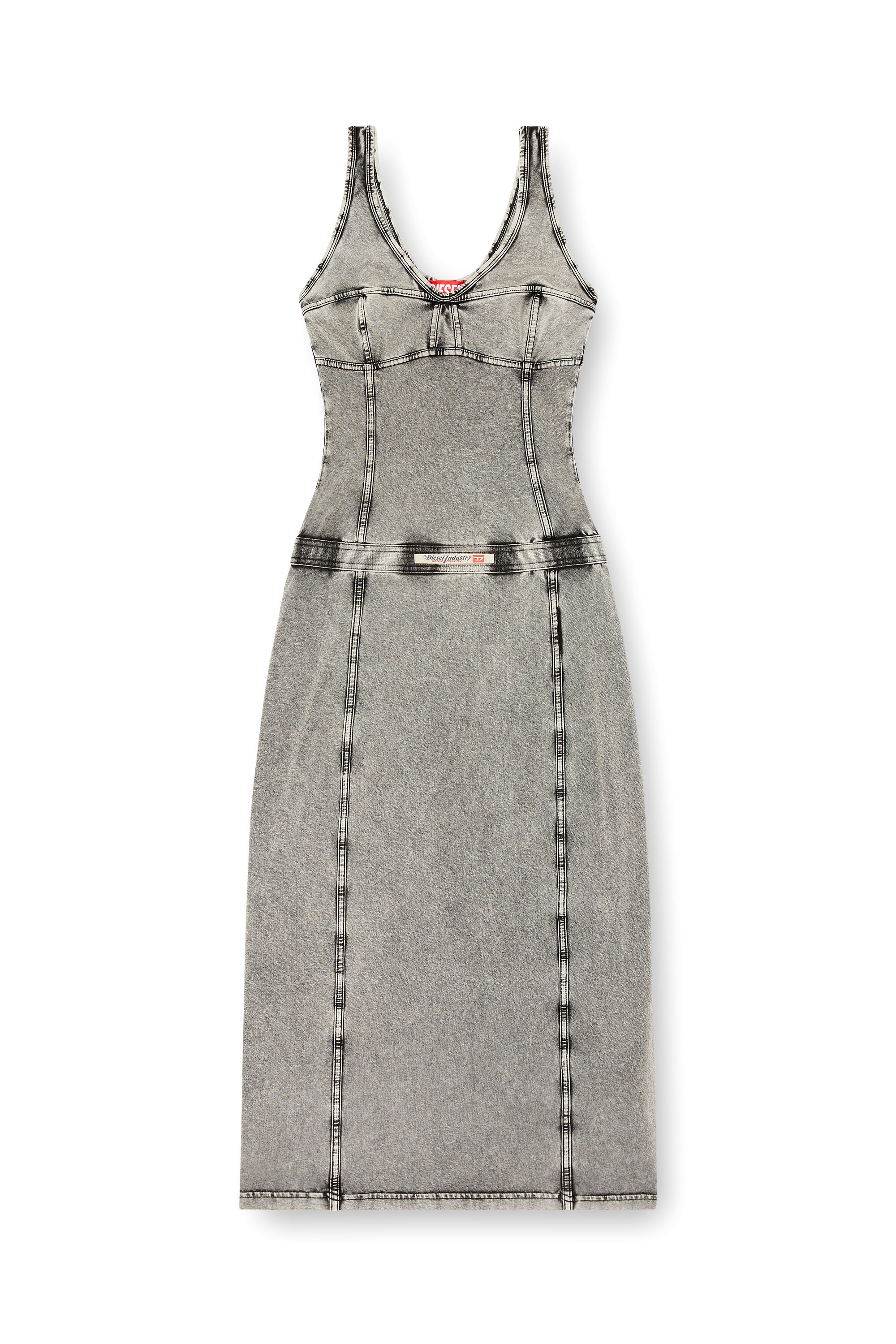 Diesel - D-INNY, Female's Sleeveless midi dress with denim effect in グレー - 5