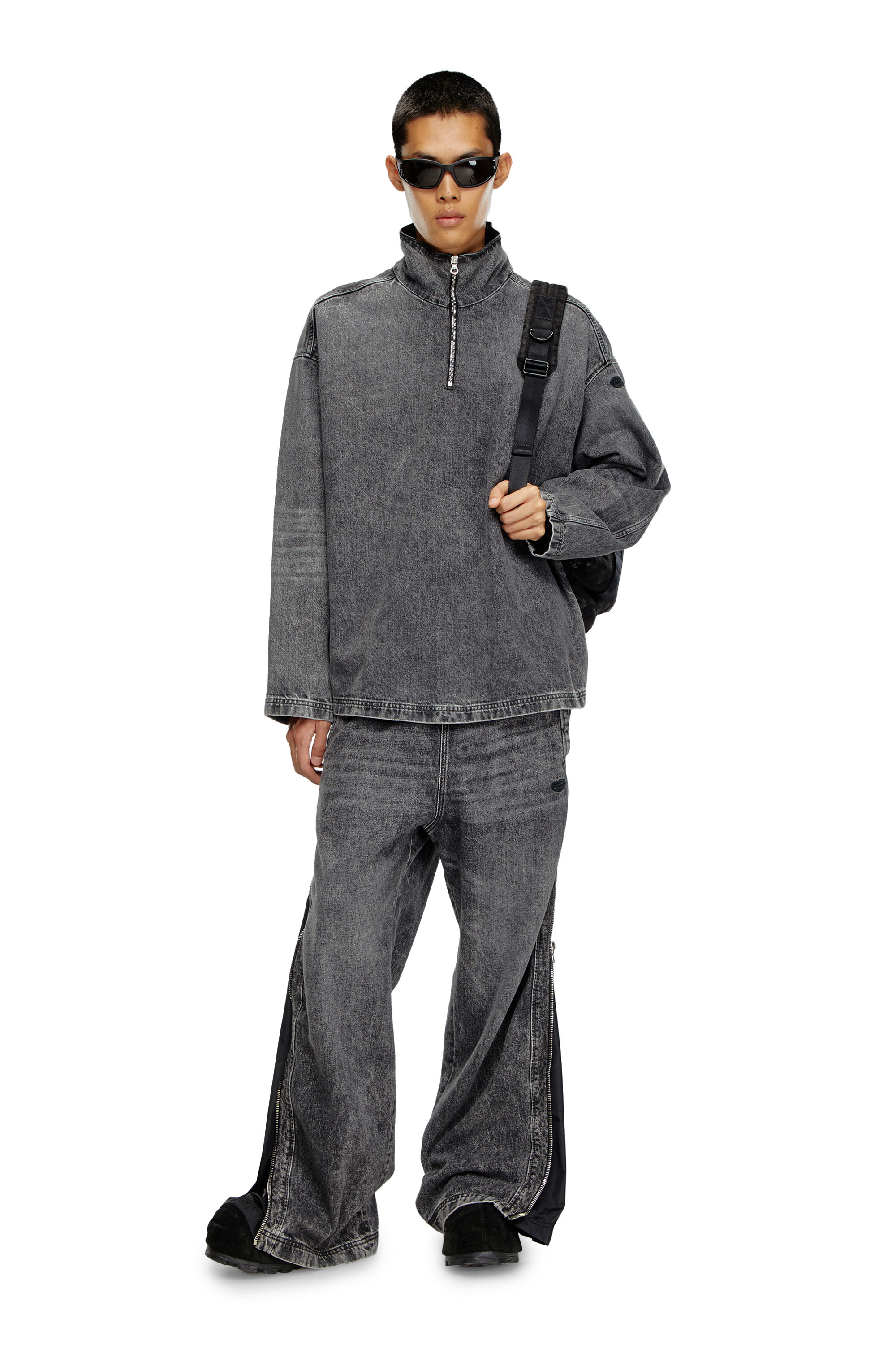 Diesel - D-FLOW-PLUS-S, Male Denim pullover with nylon inserts in ブラック - Image 2