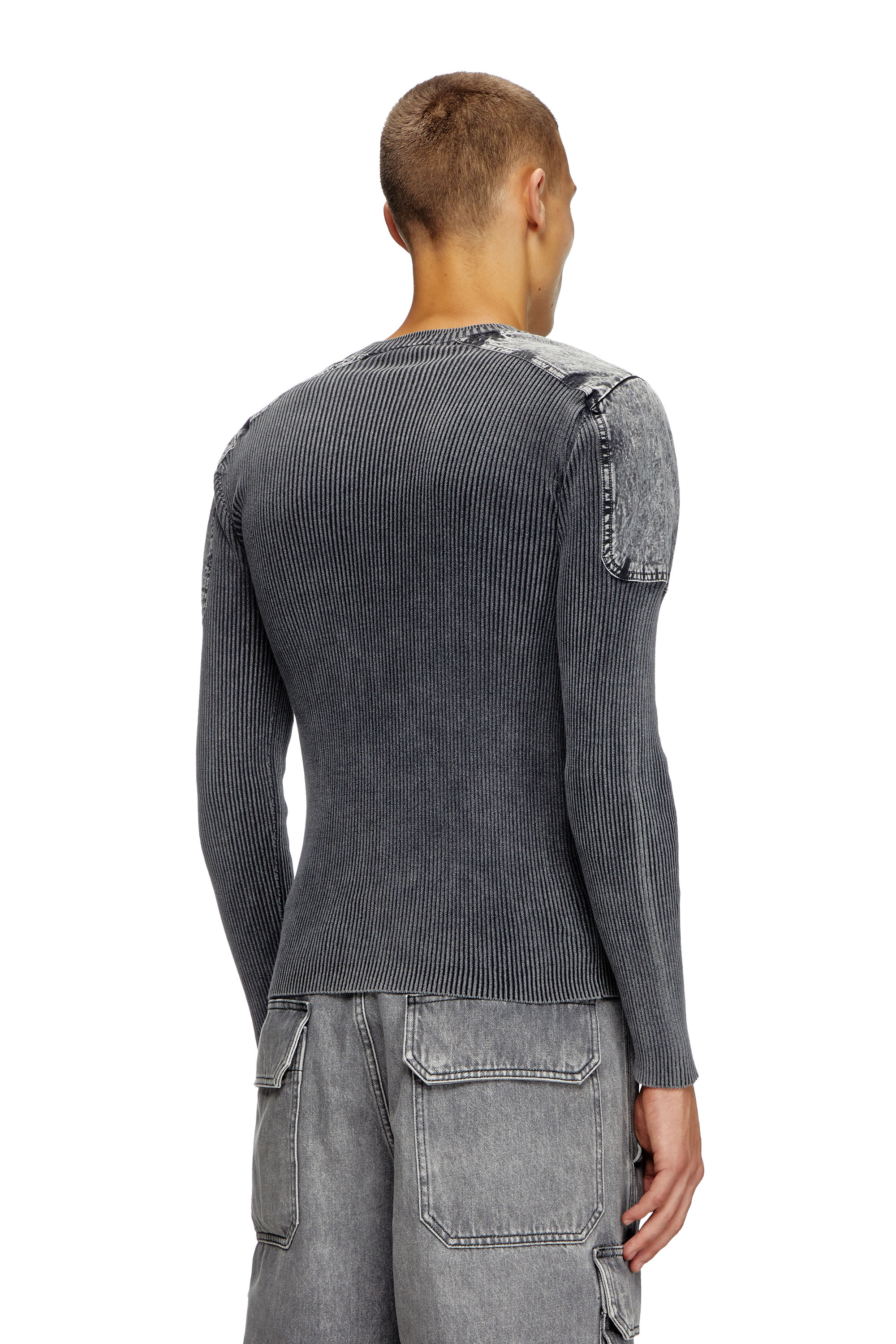 Diesel - K-MARTIN, Male's Jumper with contrast shoulder panels in ダークグレー - 4