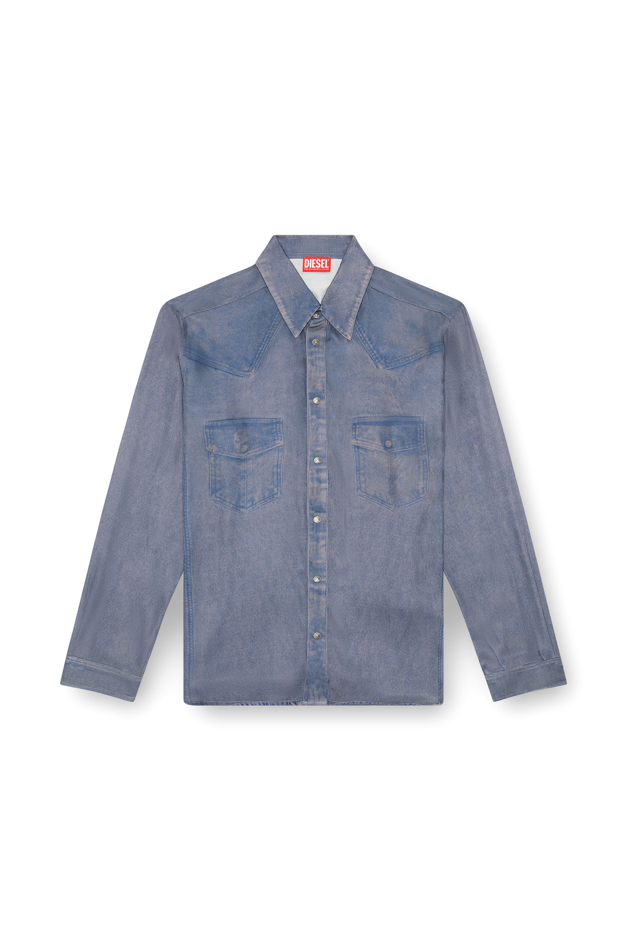 Diesel - S-DRINN, Male's Viscose shirt with Western print in ライトブルー - 3