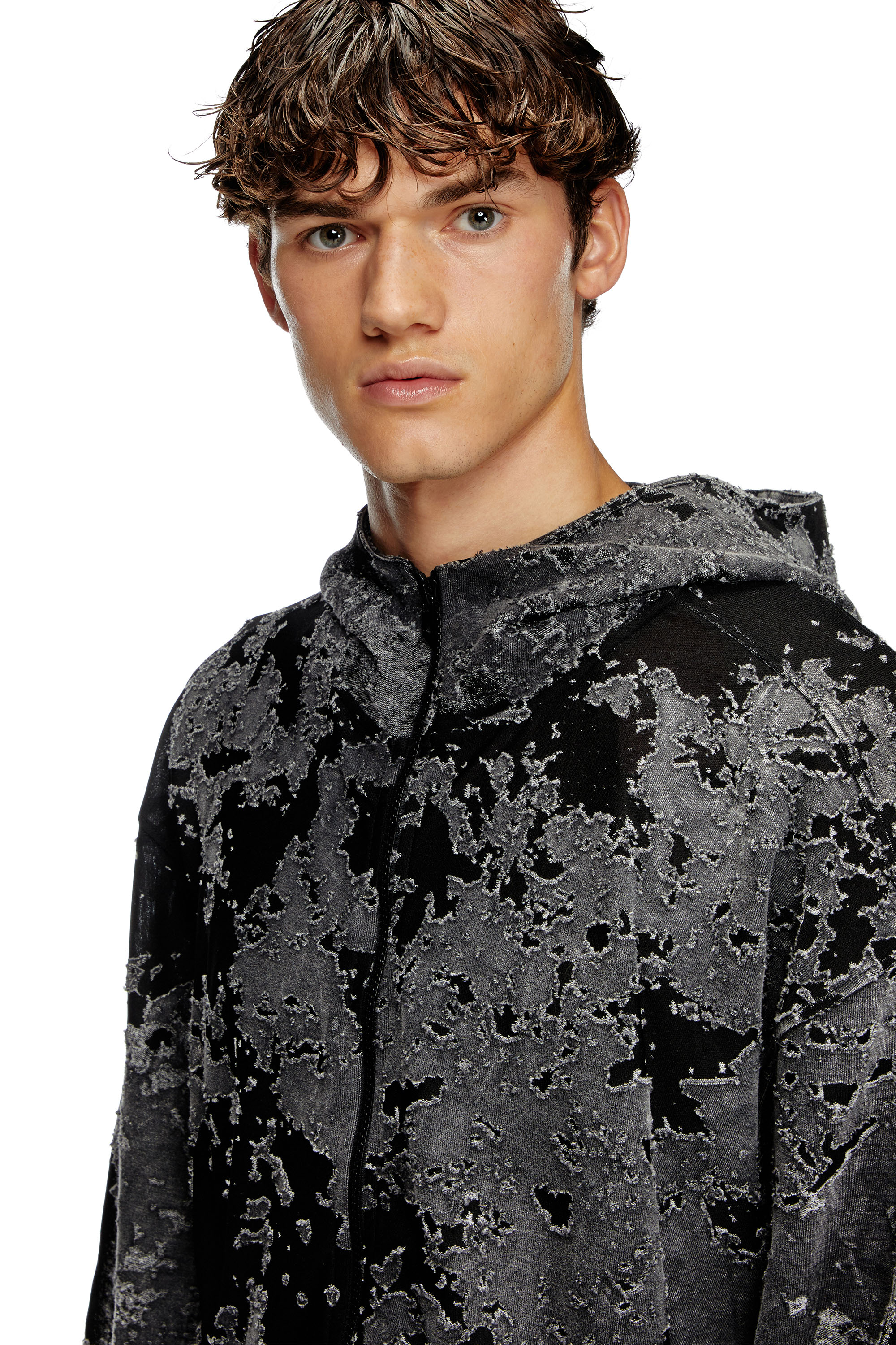 Diesel - S-IRTA, Male's Burnout hoodie with camo effect in ブラック - 5