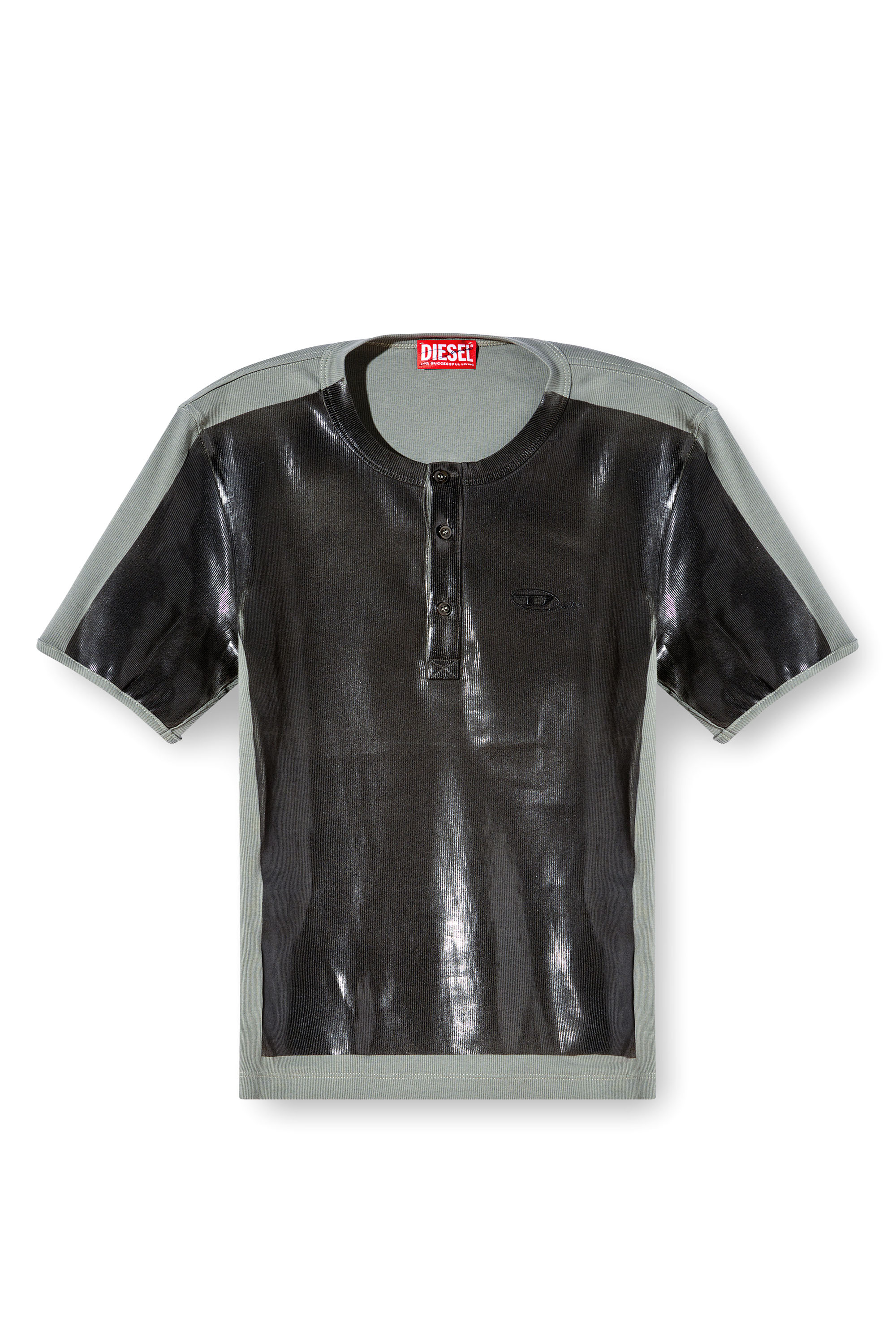 Diesel - T-RIBBER-DD, Unisex's Henley T-shirt with coated front in ダークグレー - 7