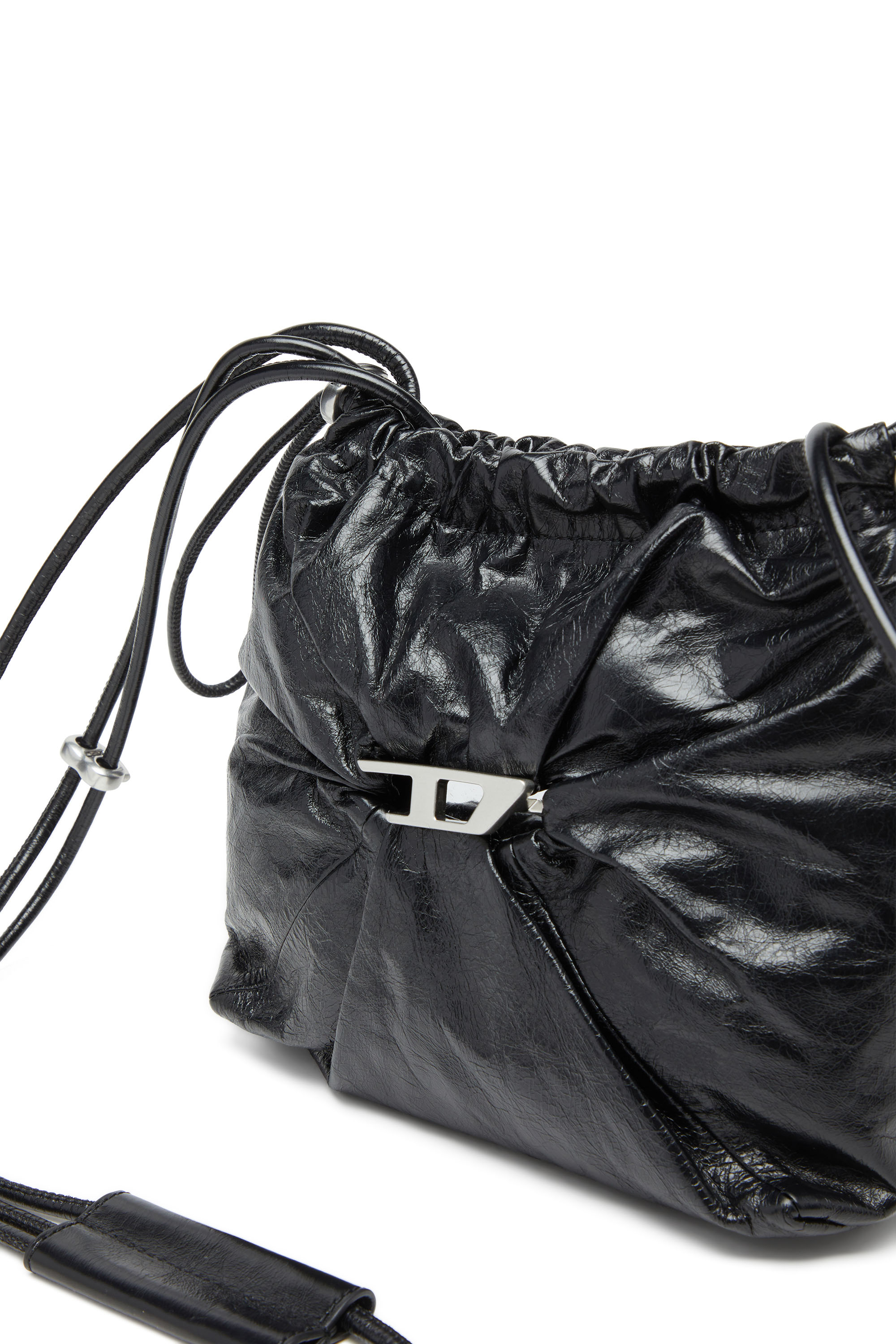 Diesel - SCRUNCH-D BUCKET, Female's Bucket bag in shiny wrinkled leather in ブラック - 5