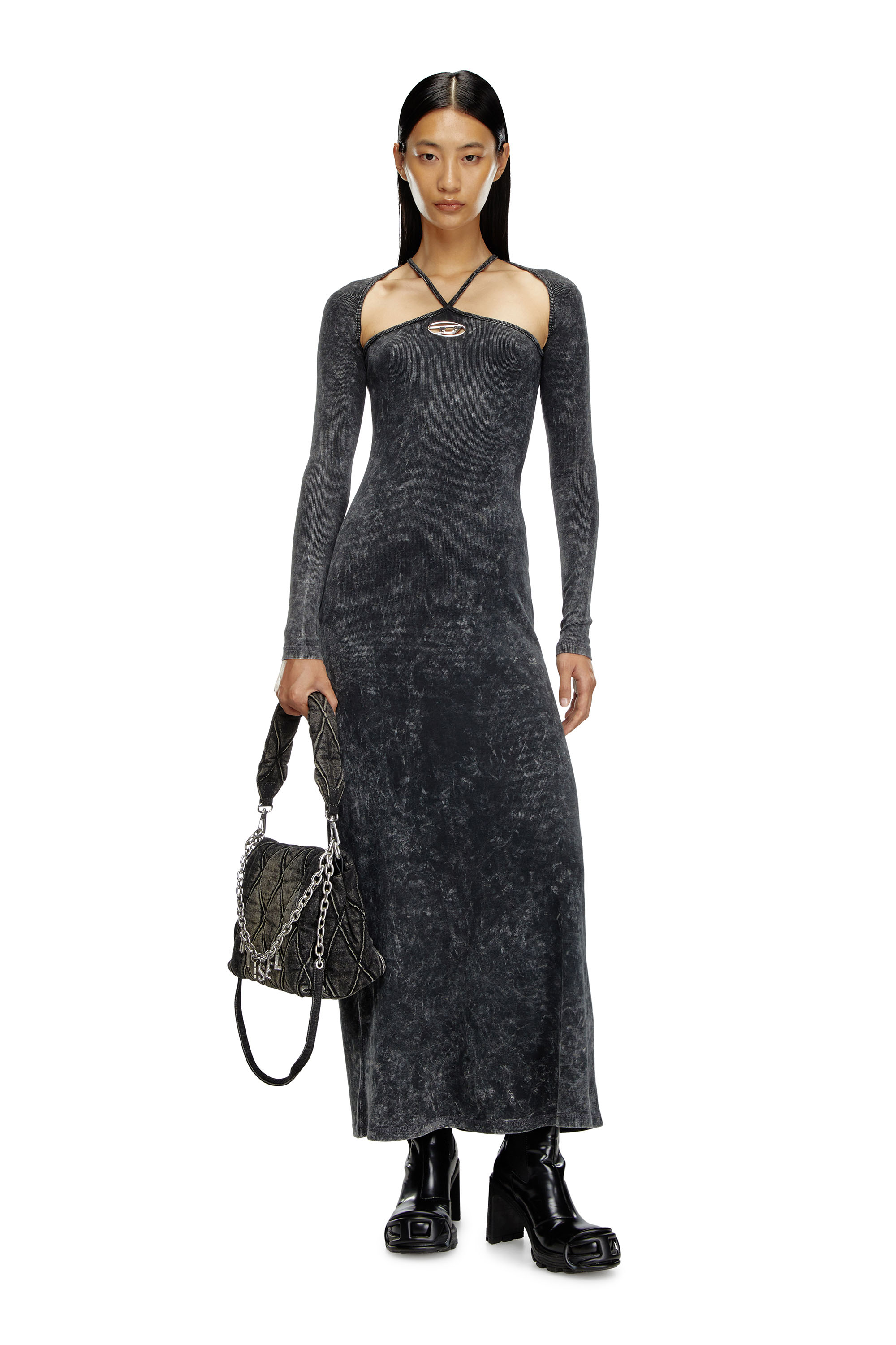 Diesel - D-MARINEL, Female's Long dress with marbled effect in ブラック - 1