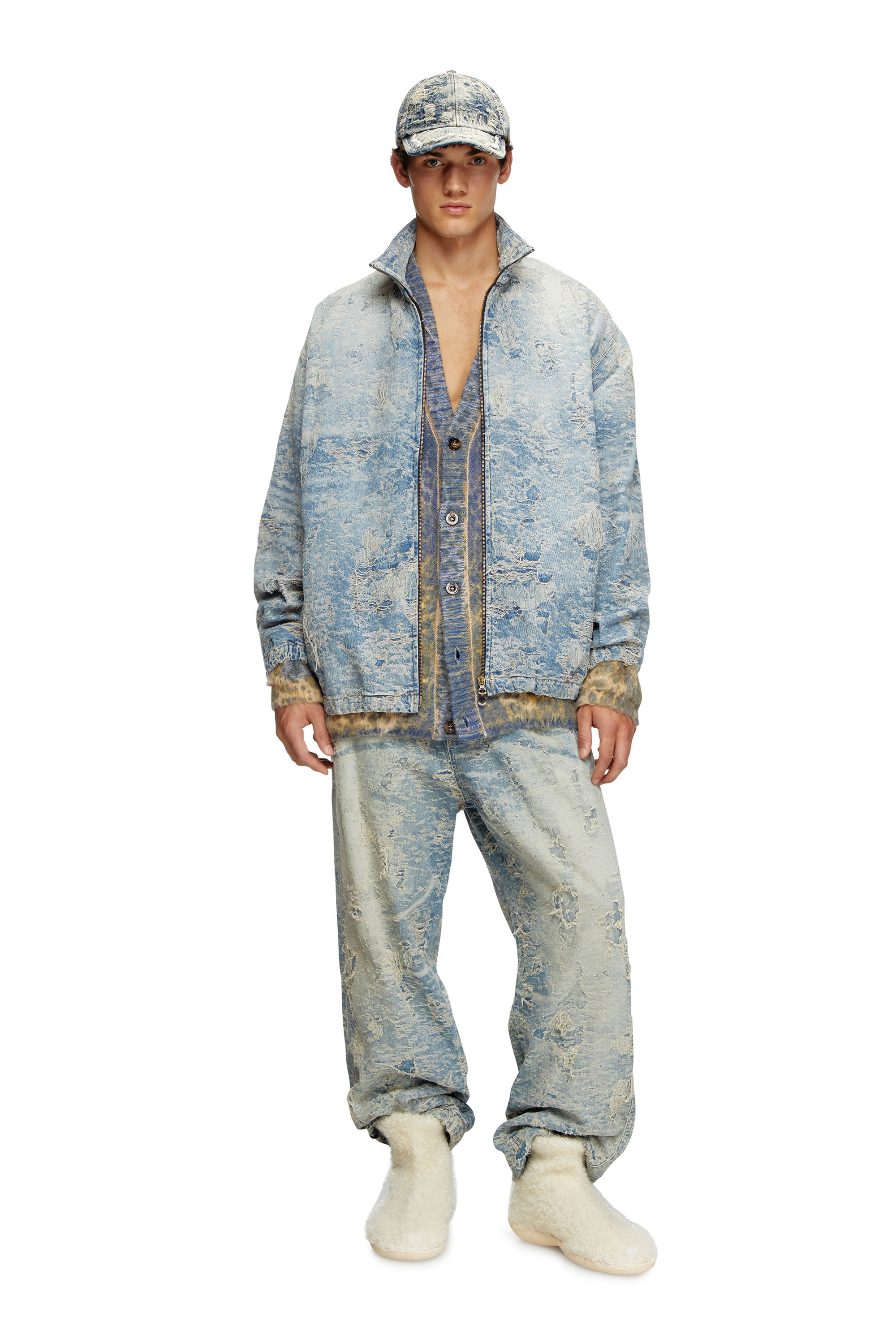 Diesel - D-KRAP-FSF, Unisex's Zip jacket in dirty jacquard denim in ライトブルー - 2