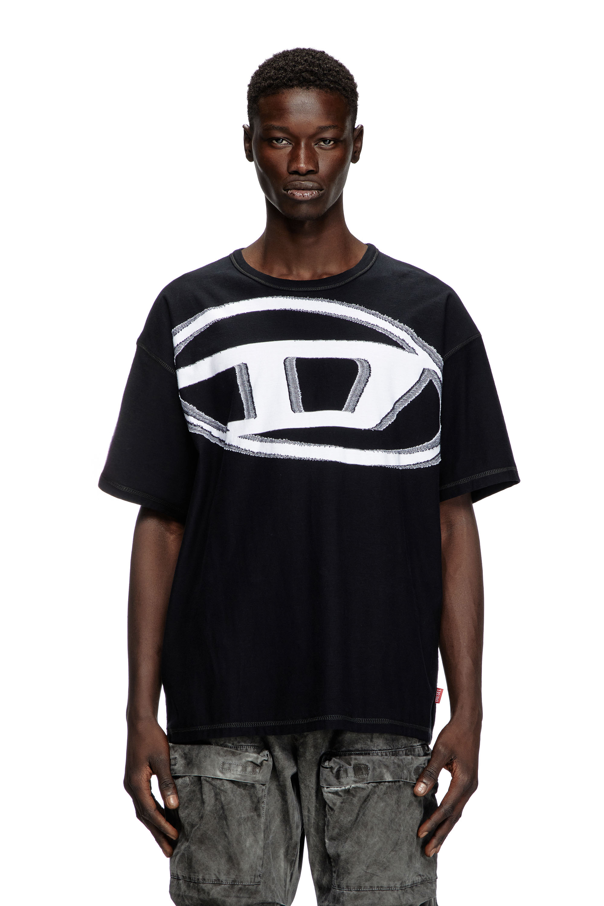 Diesel - T-DOXT, Male's T-shirt with raw jacquard logo in ブラック - 1