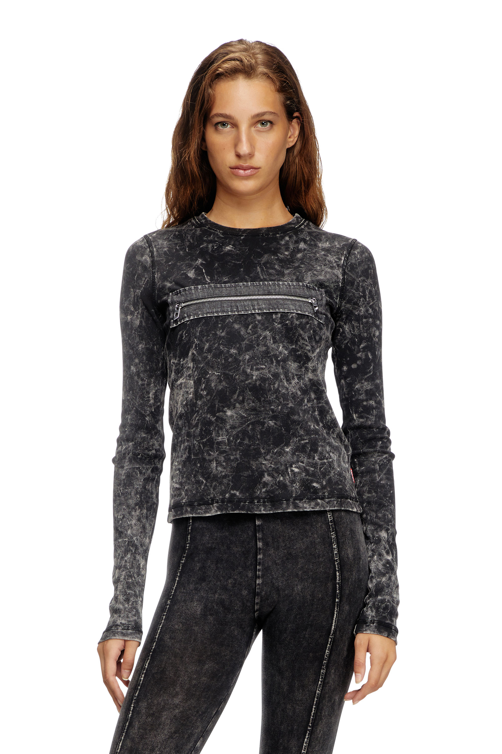 Diesel - T-ERCOLE, Female's Marbled top with zipped cut-out in ブラック - 1