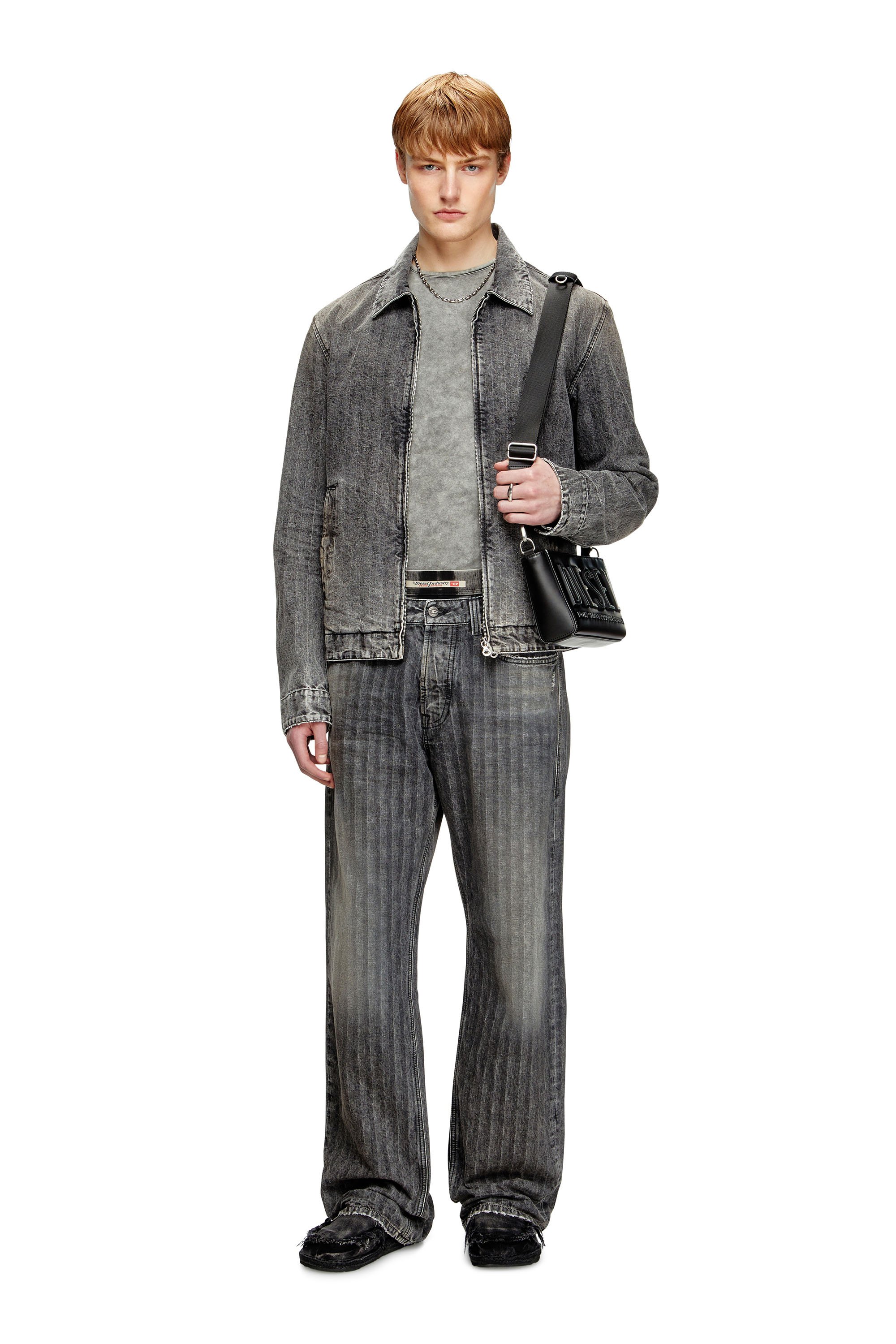 Diesel - D-ROHE, Male's Blouson jacket in herringbone denim in ブラック - 2