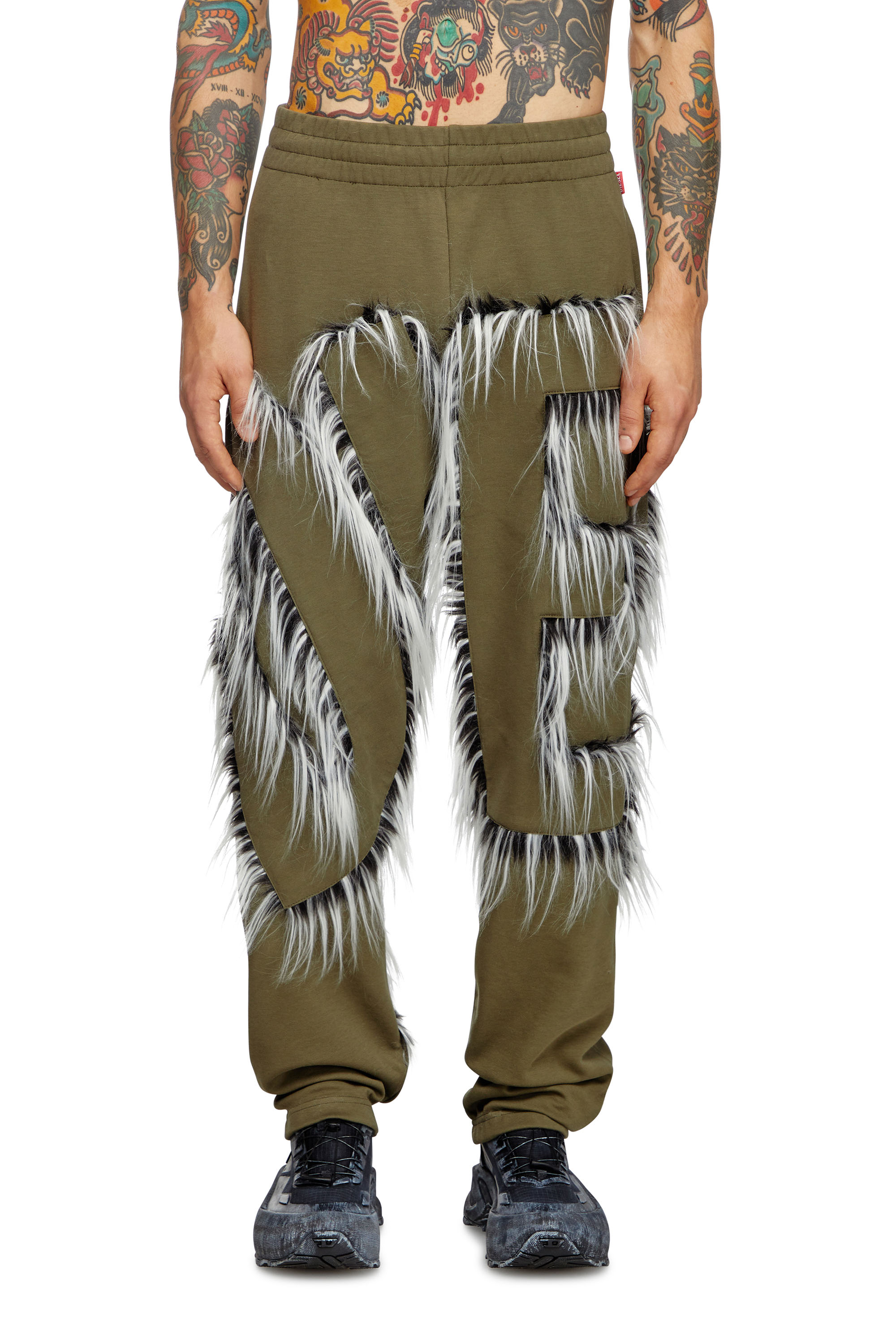 Diesel - P-BIMY-FUR, Male's Track pants with hairy-trim logo in ミリタリーグリーン - 1