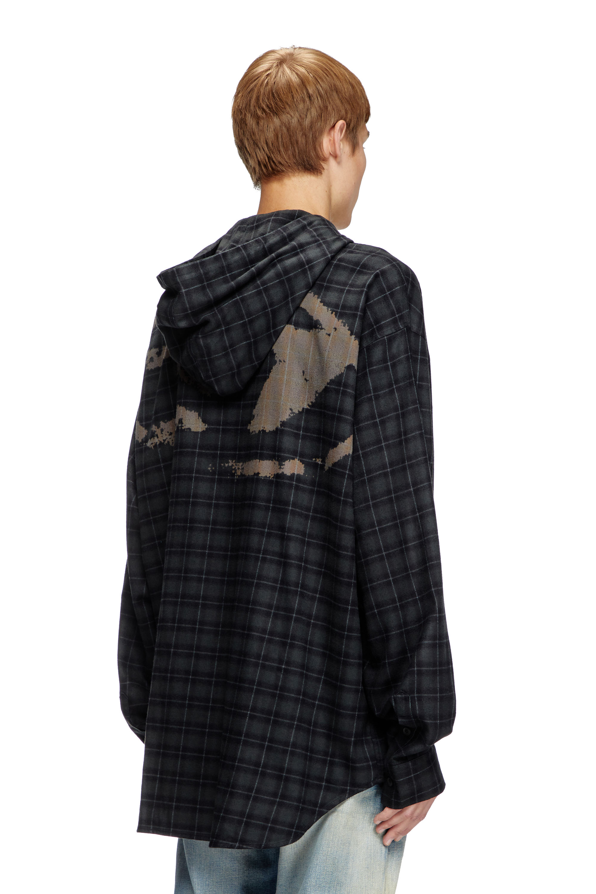 Diesel - S-DEWNY-HOOD-B, Male's Hooded shirt in check flannel in ブラック - 4