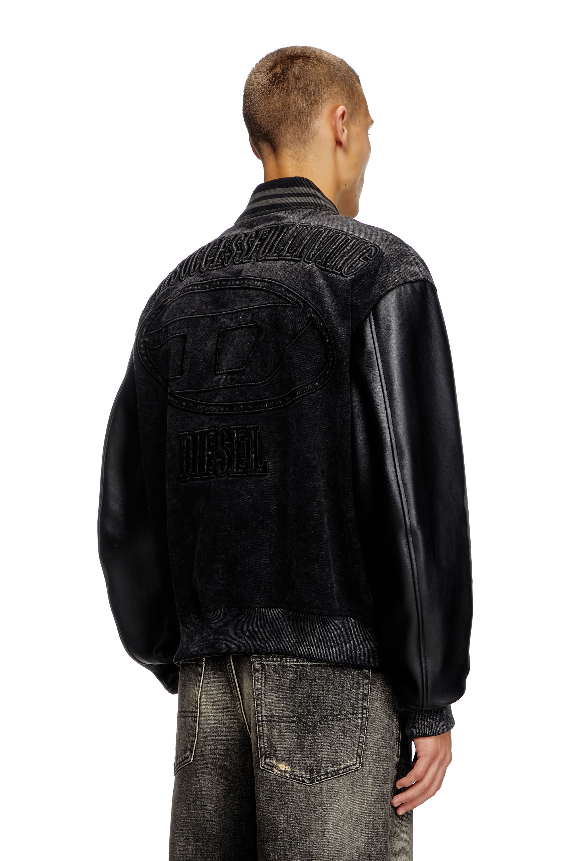 Diesel - L-NYN, Male's Denim and leather bomber jacket in ブラック - 1