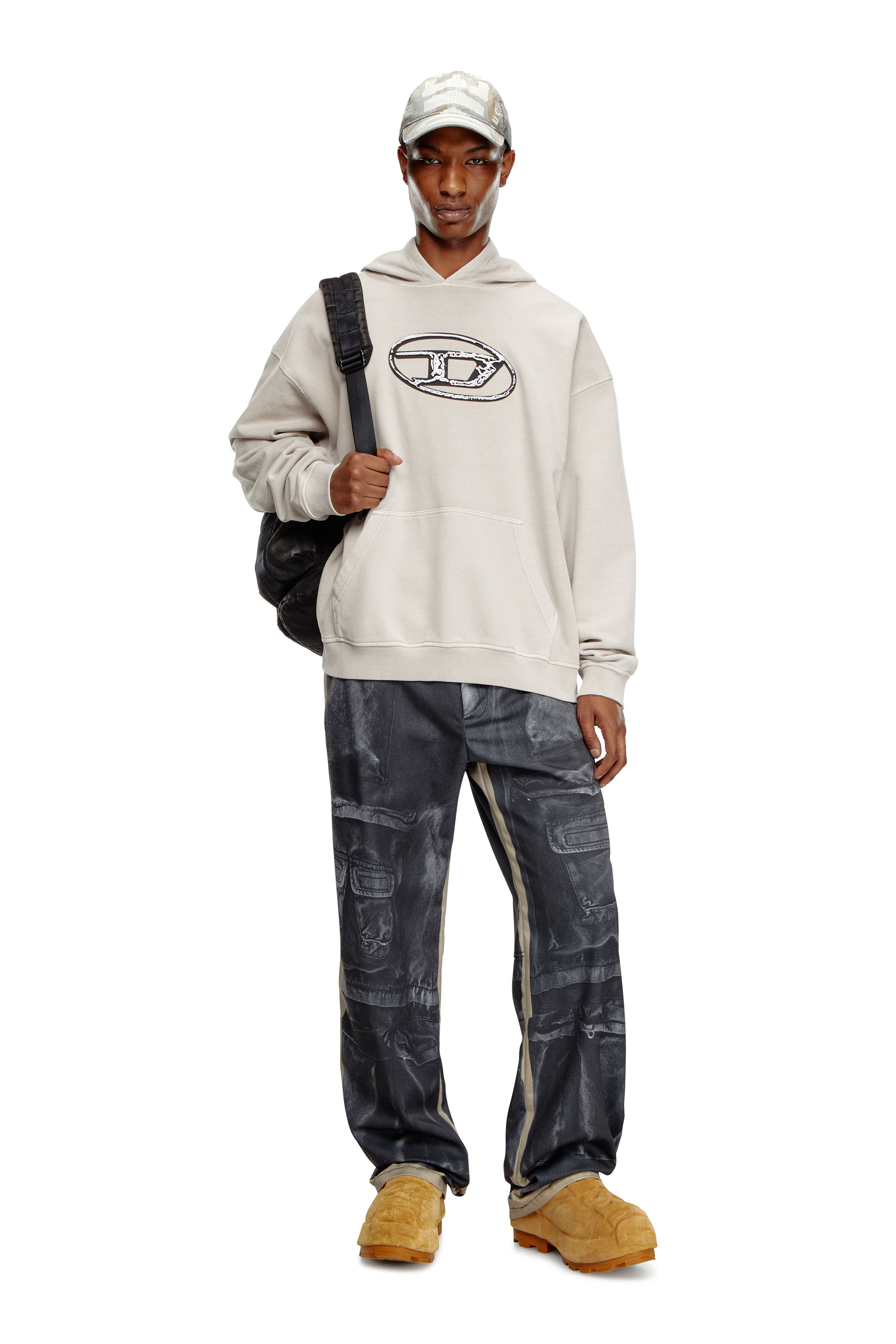 Diesel - S-BOXT-HOOD-Q7, Male's Hoodie with multi-layered logo print in グレー - 2