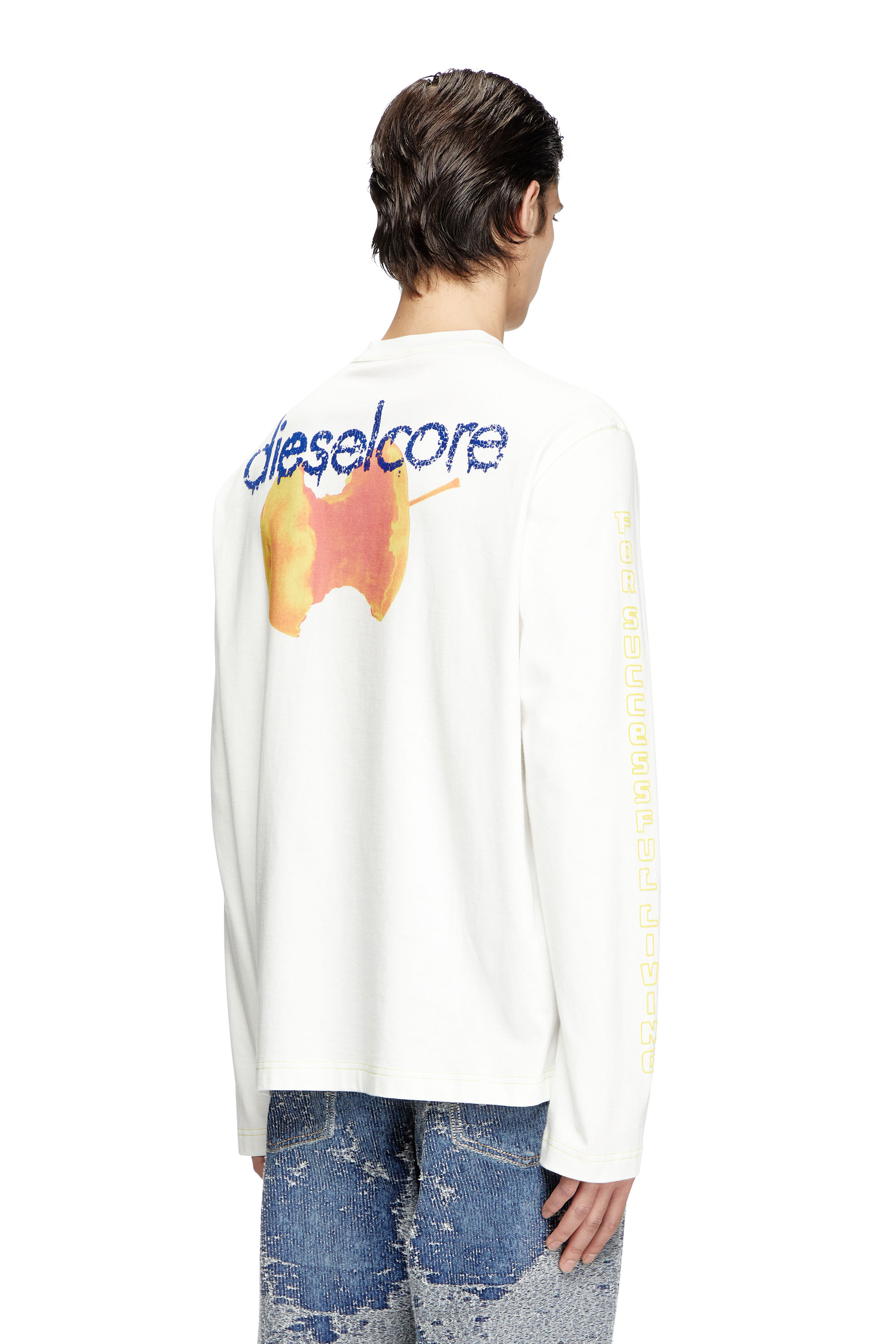 Diesel - T-CRANE-LS-R1, Male's Long-sleeve T-shirt with apple core print in ホワイト - 4