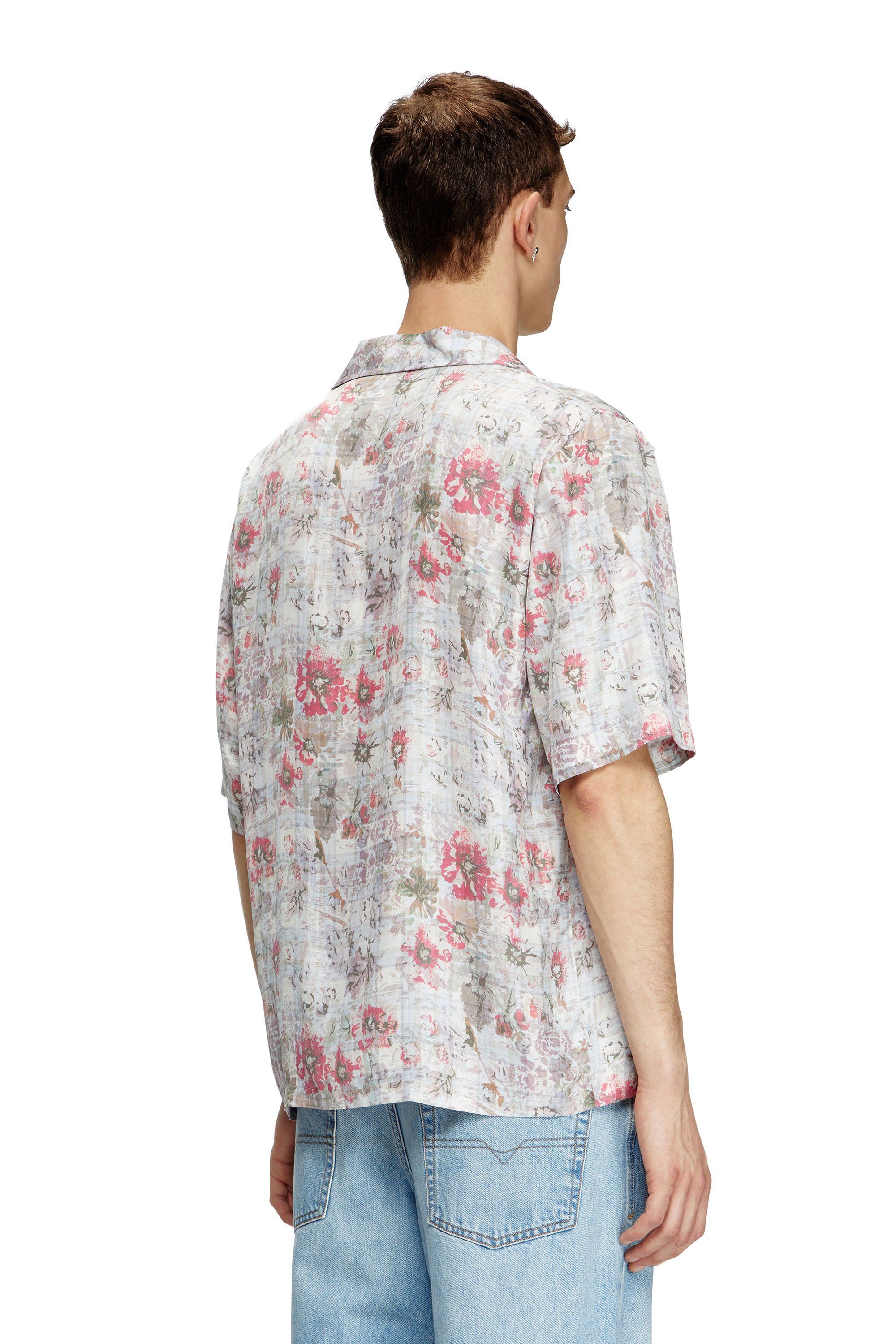 Diesel - S-LEYS, Male's Bowling shirt with floral print in ブルー/ピンク - 4