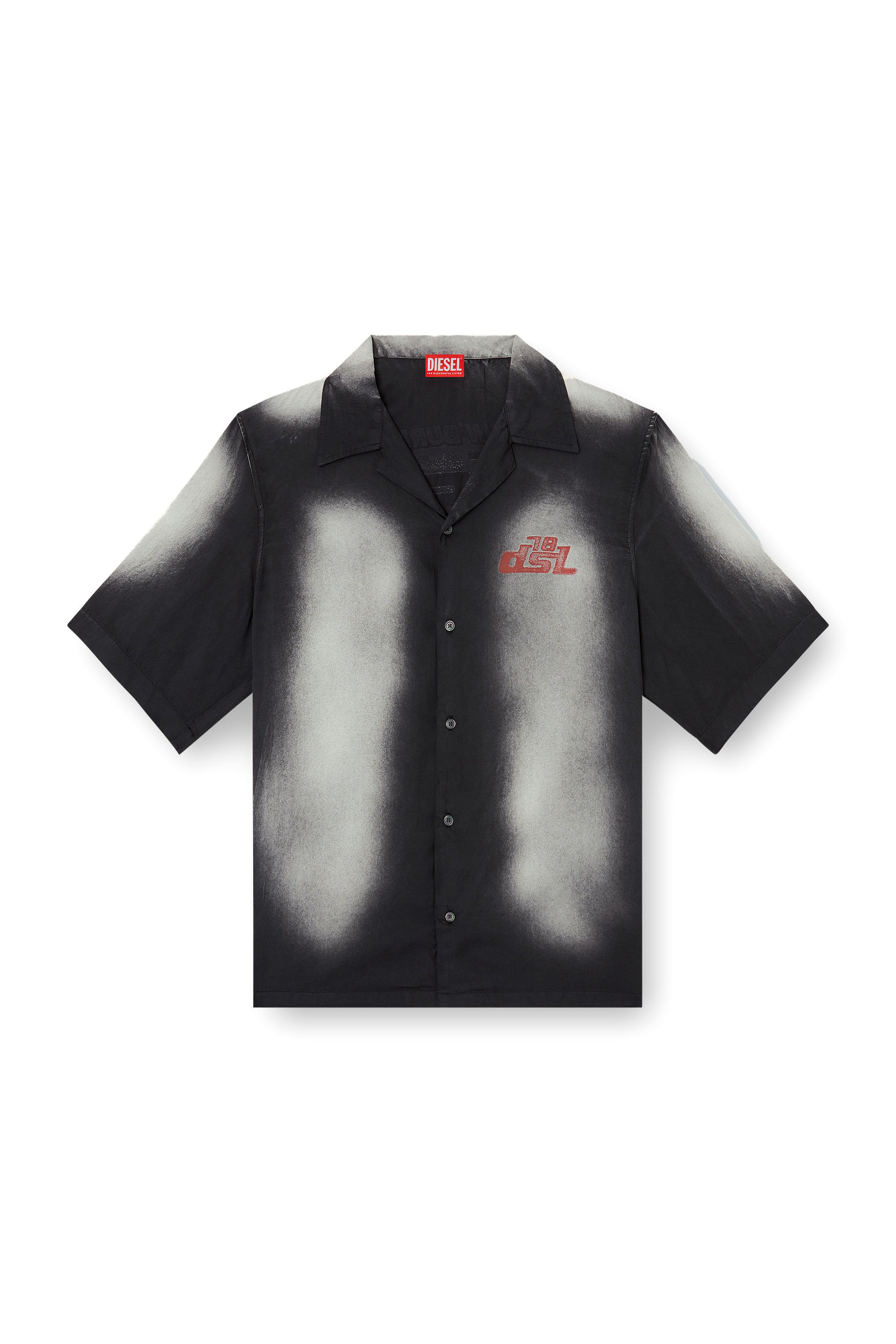 Diesel - S-ELLY, Male's Faded bowling shirt with logo prints in ブラック - 3