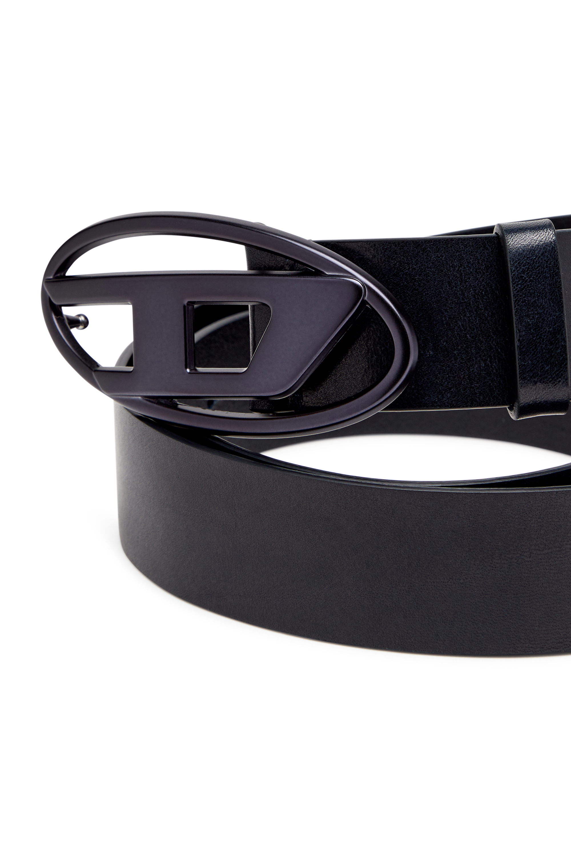 Diesel - B-1DR, Unisex's Leather belt with metallic Oval D buckle in ダークブルー - 3