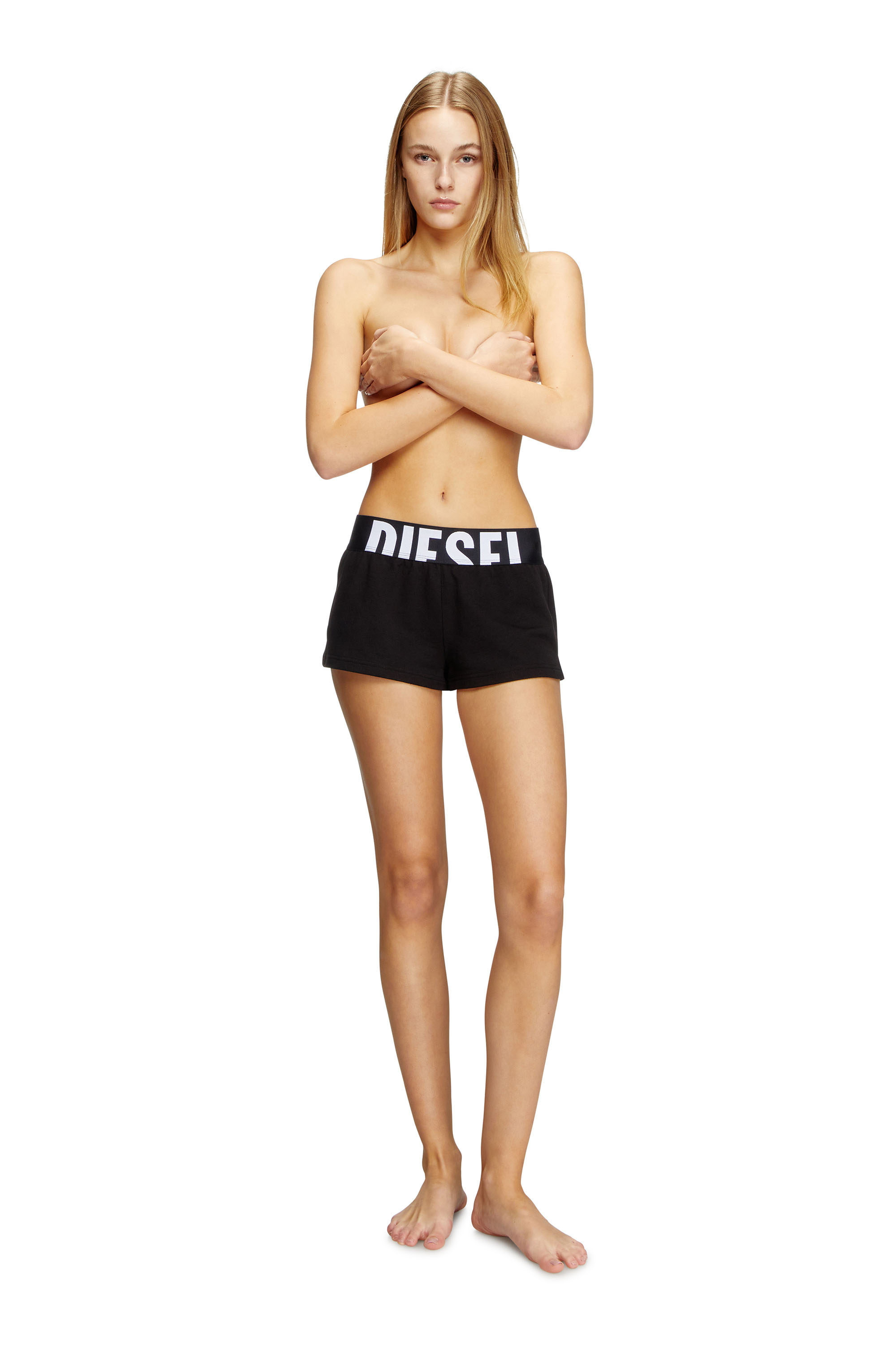 Diesel - ARIANNA-D-POP, Female's Terry cotton shorts with cut-off logo in ブラック - 1