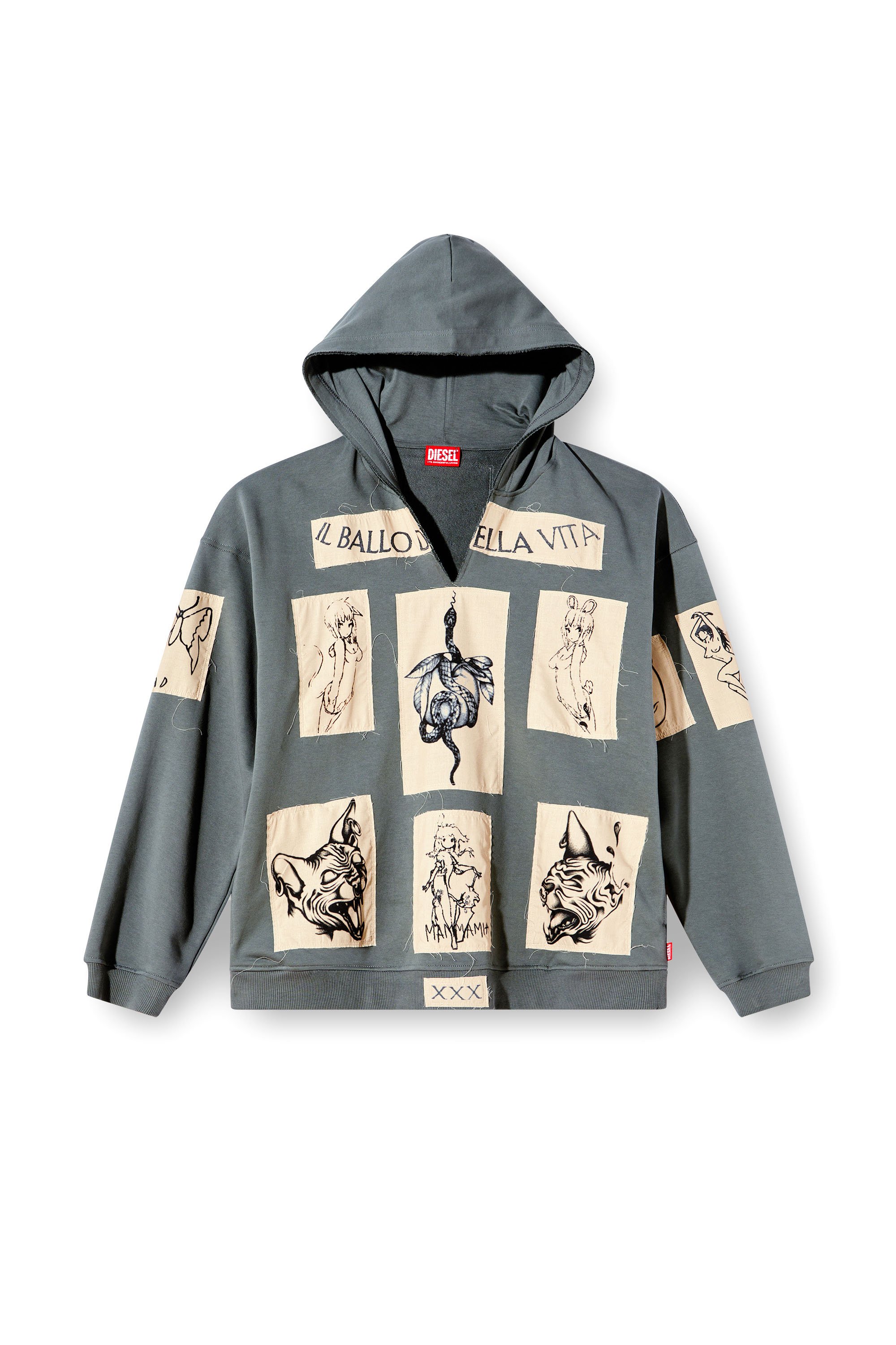 Diesel - S-BOXT-HOOD-DD, Unisex's Hoodie with tattoo patches in グレー - 6