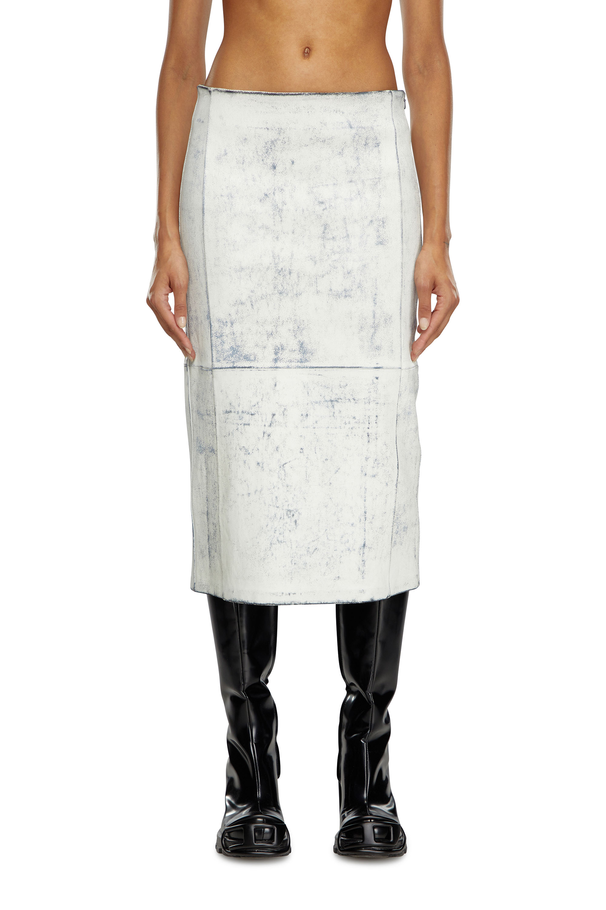 Diesel - L-ILY, Female's Leather midi skirt with plaster effect in ホワイト - 1