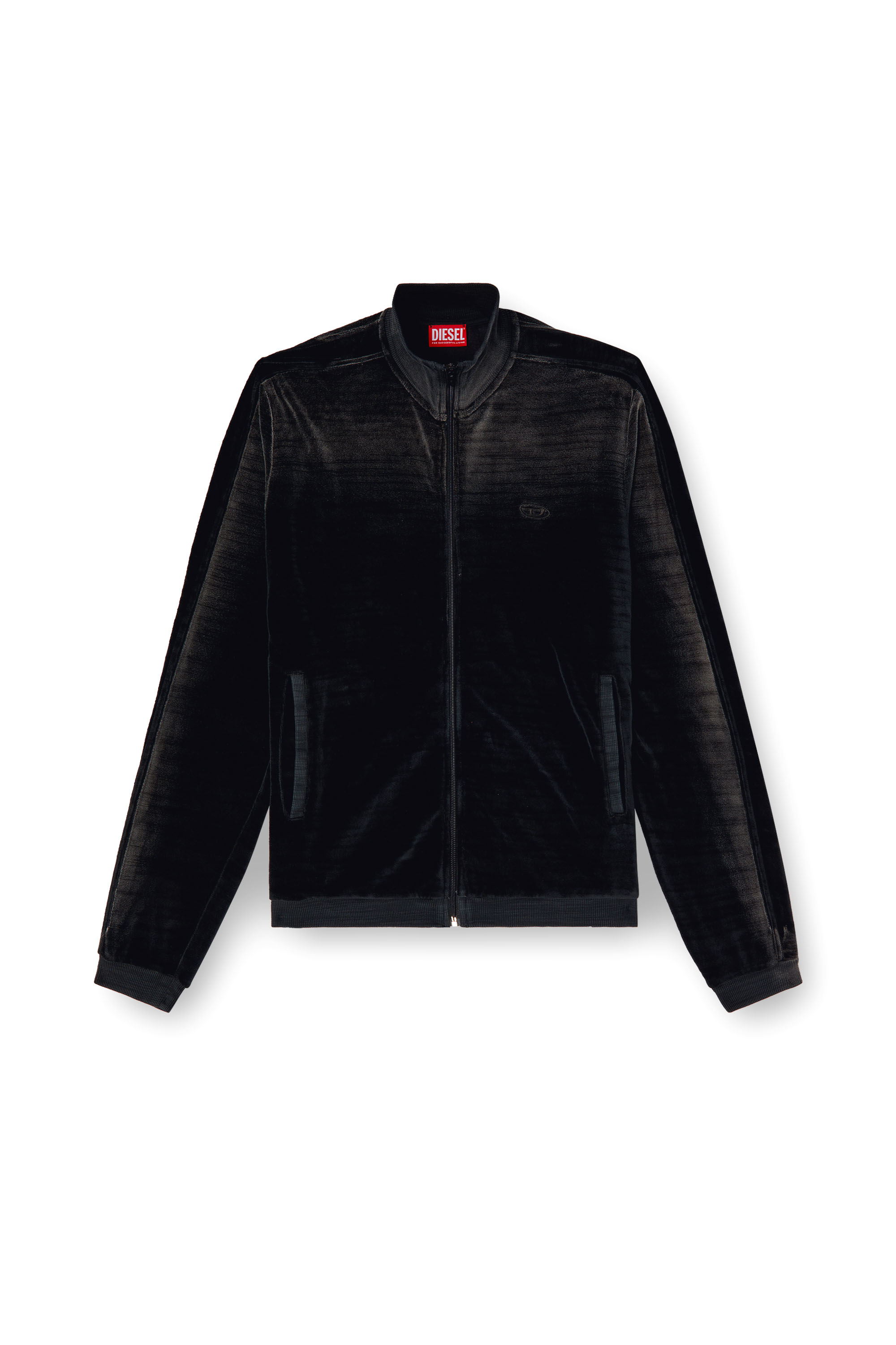 Diesel - S-OLOCK-BAND, Male's Faded velvet track jacket in ブラック - 3