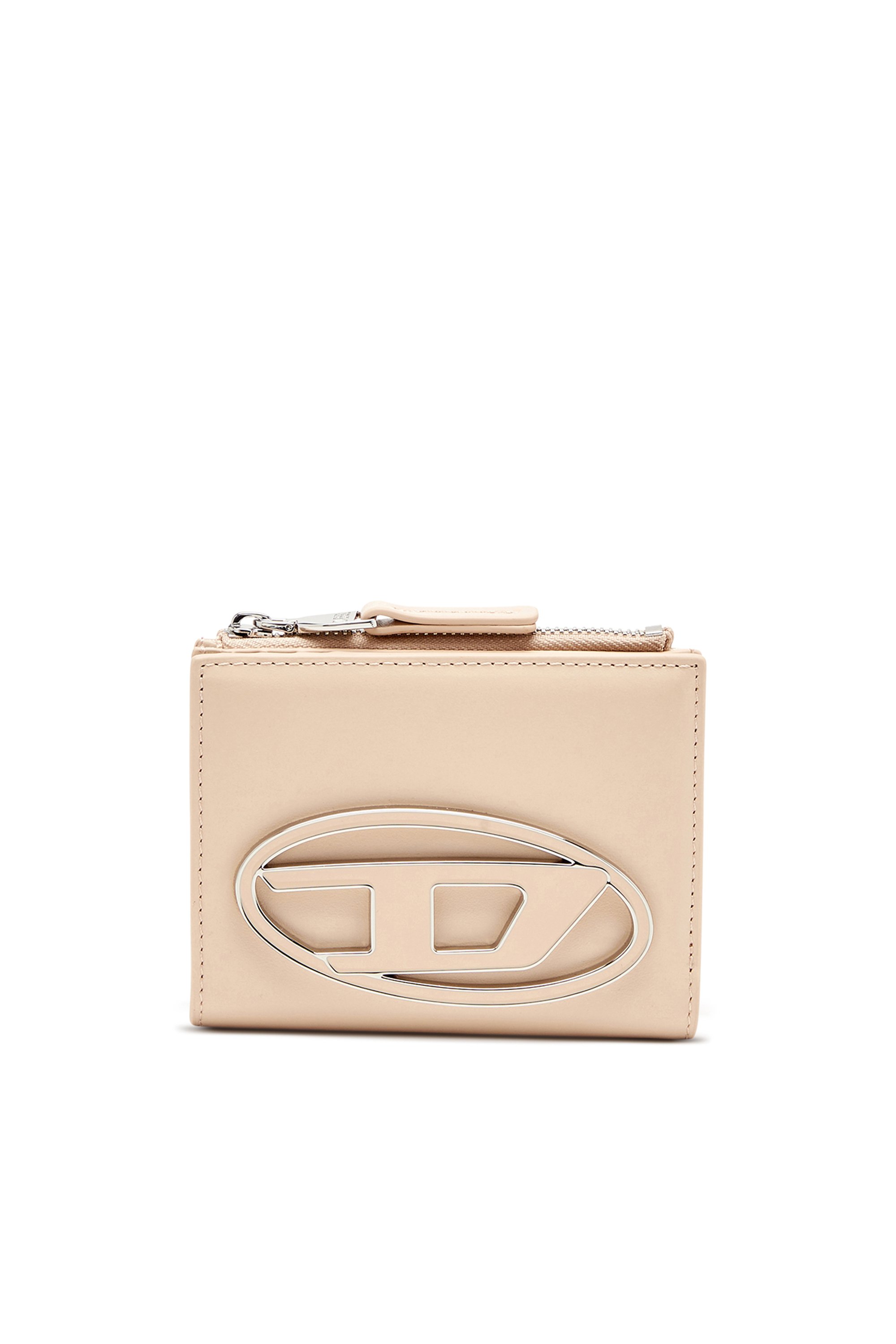 Diesel - 1DR BI-FOLD ZIP II, Female's Small leather wallet with logo plaque in ベージュ - 1